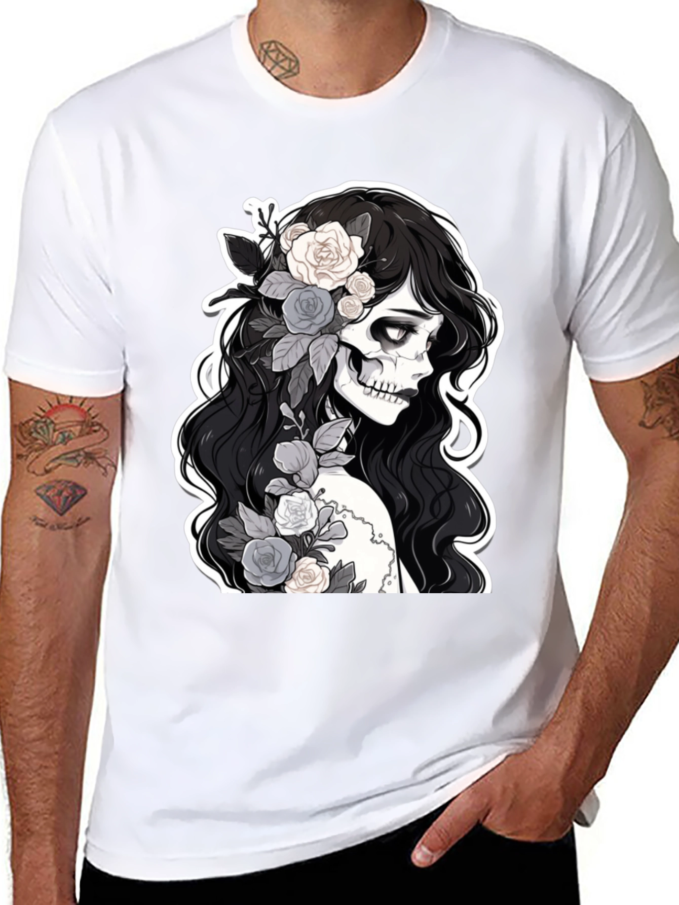 Floral Skull Graphic Tee - Stylish & Unique