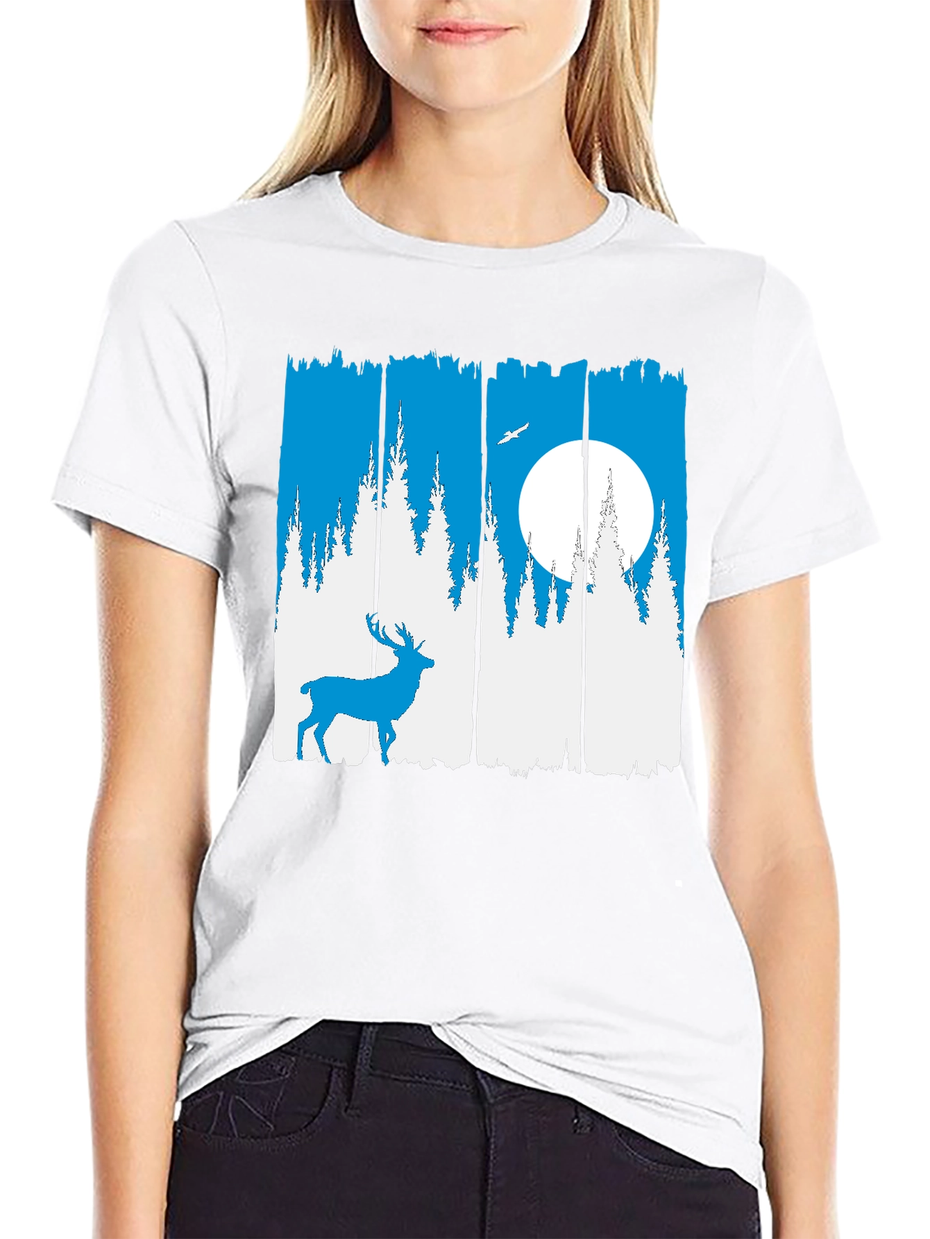 Nature Deer Graphic Tee - Mens Black Crew Neck