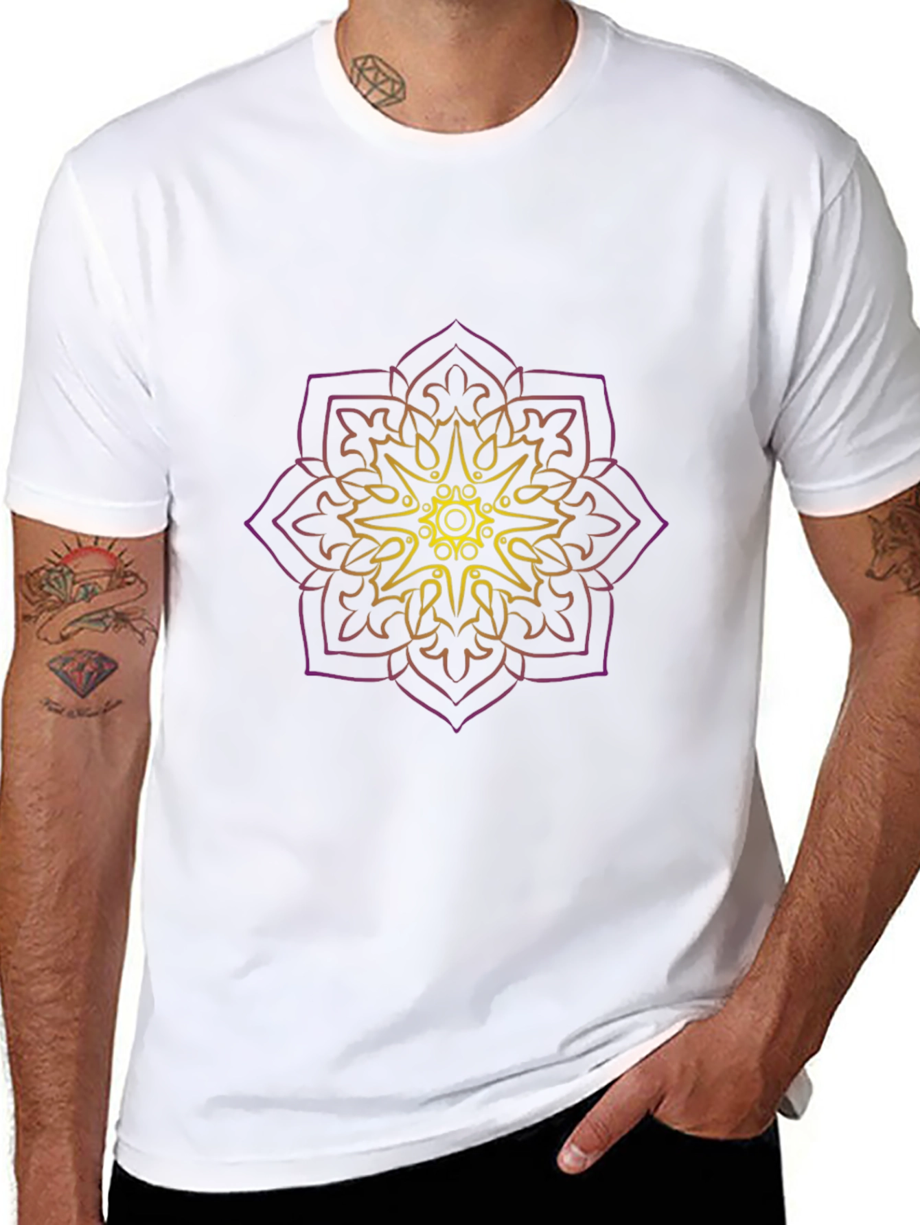 Mens Black T-Shirt with Mandala Design