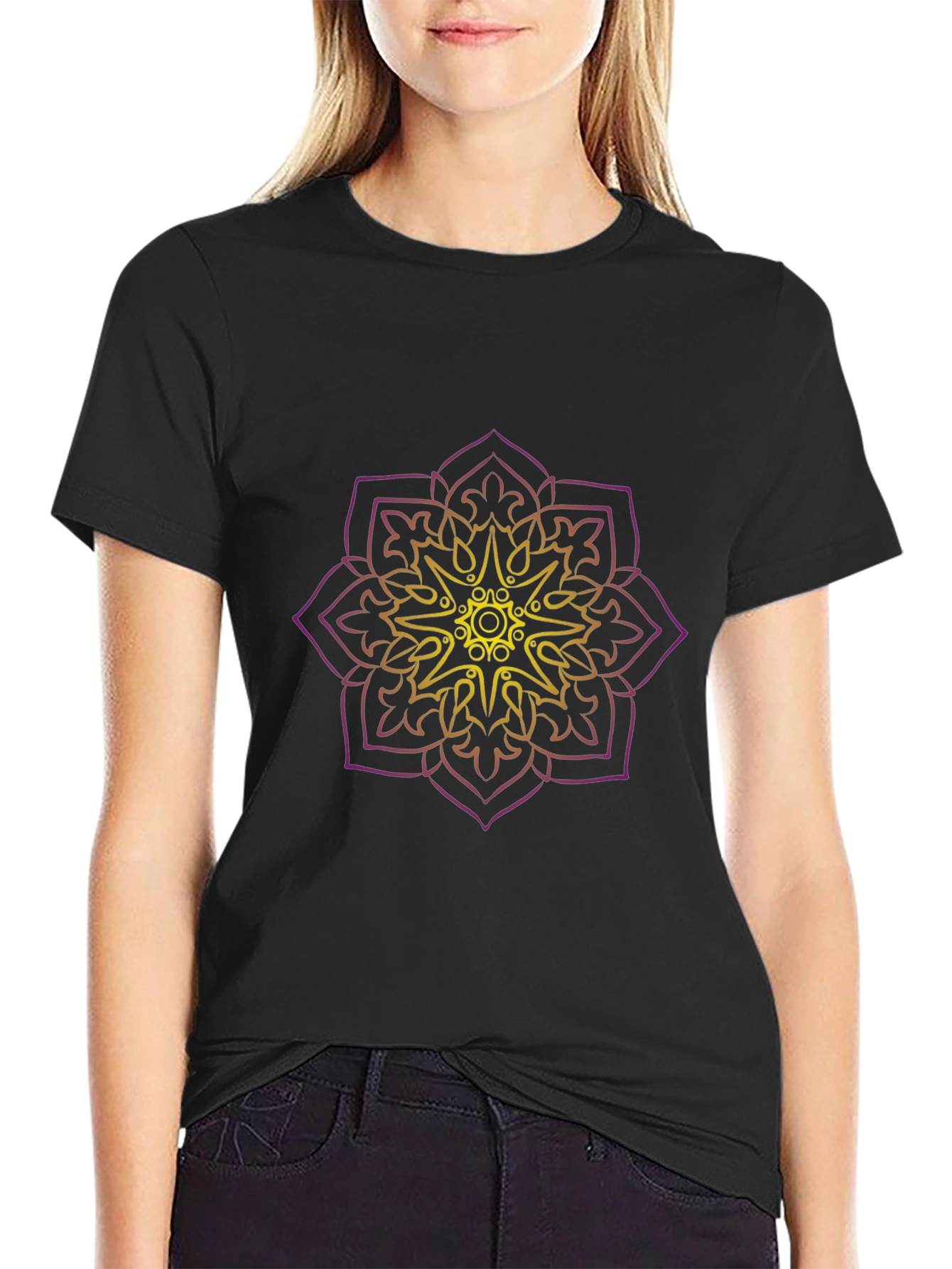 Mens Black T-Shirt with Mandala Design