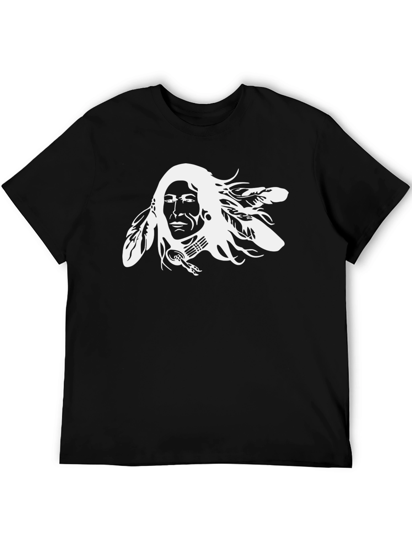 Native American Chief Graphic Tee - Black Cotton T-Shirt
