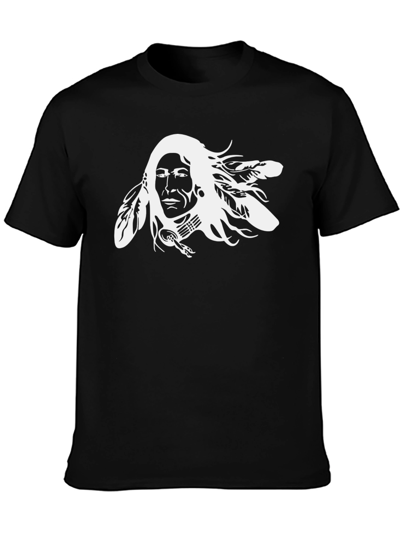 Native American Chief Graphic Tee - Black Cotton T-Shirt