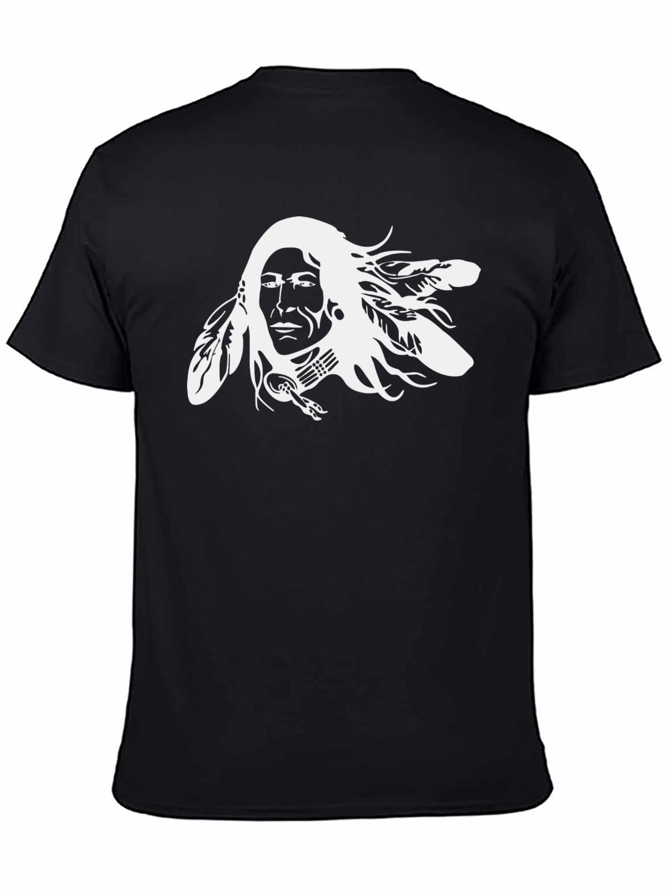 Native American Chief Graphic Tee - Black Cotton T-Shirt