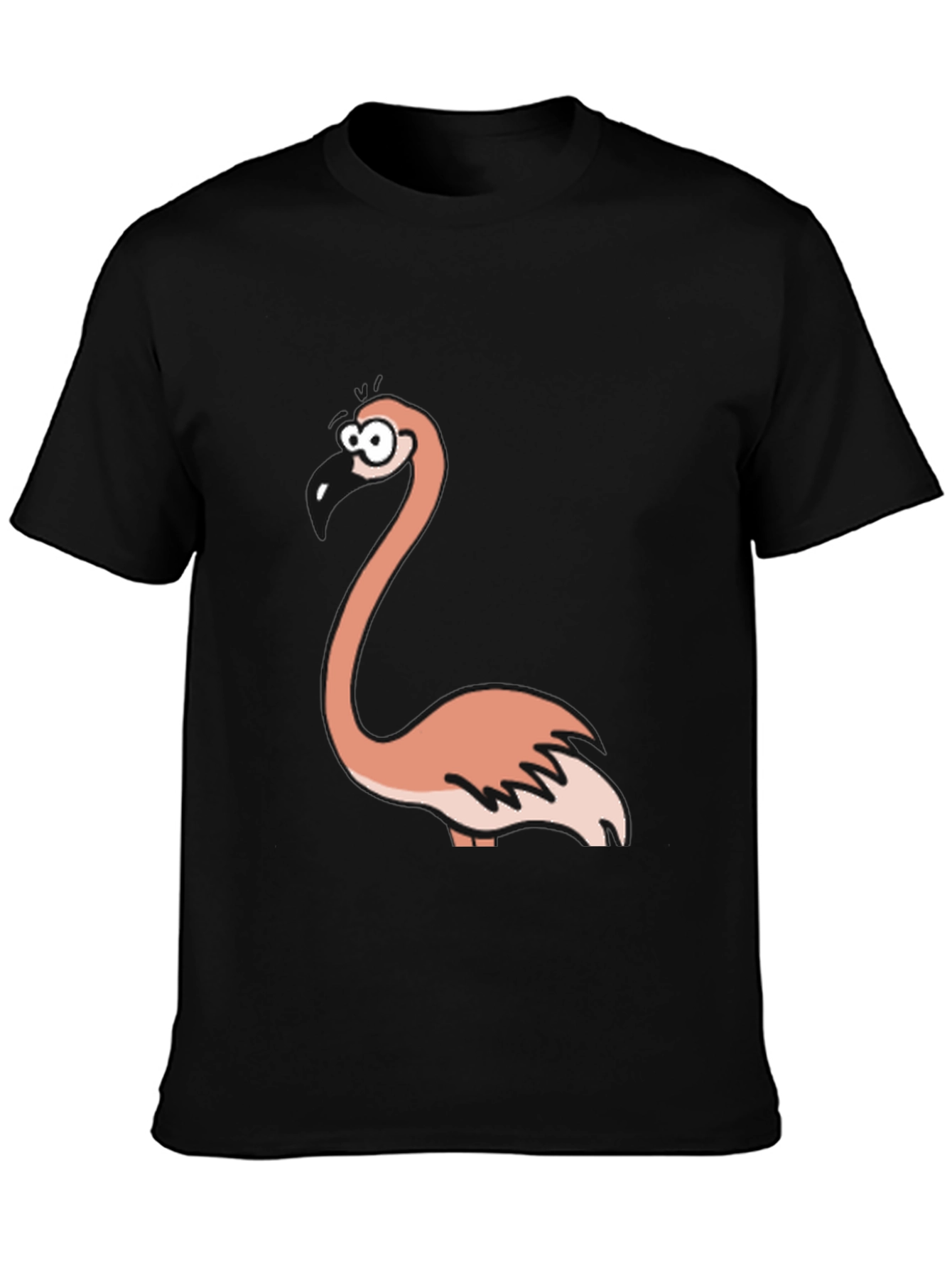 Cartoon Flamingo Black T-Shirt