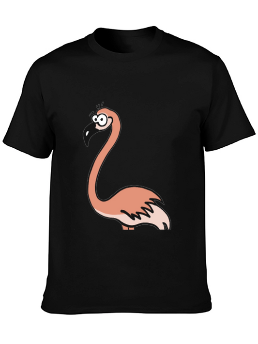 Cartoon Flamingo Black T-Shirt