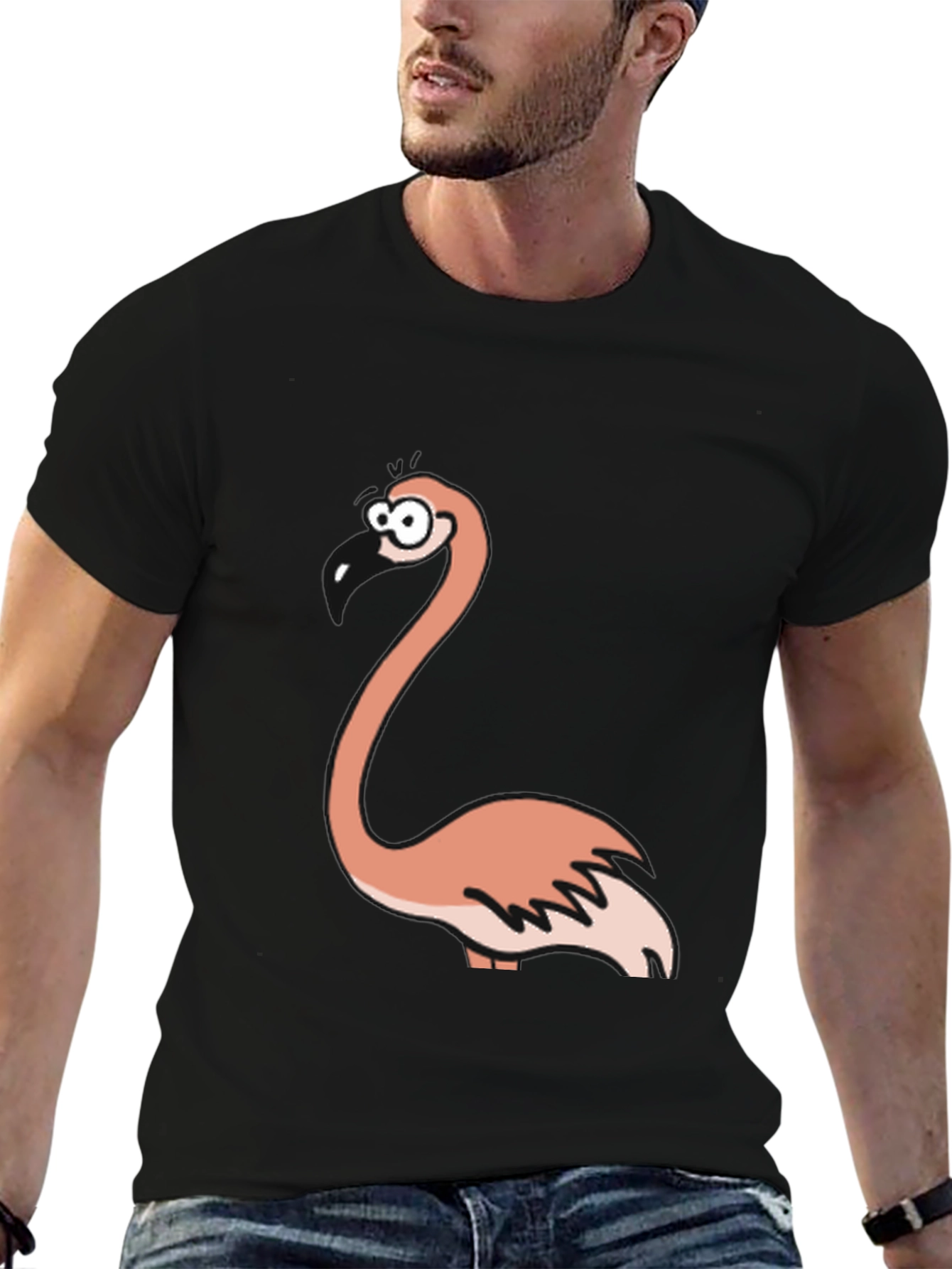 Cartoon Flamingo Black T-Shirt
