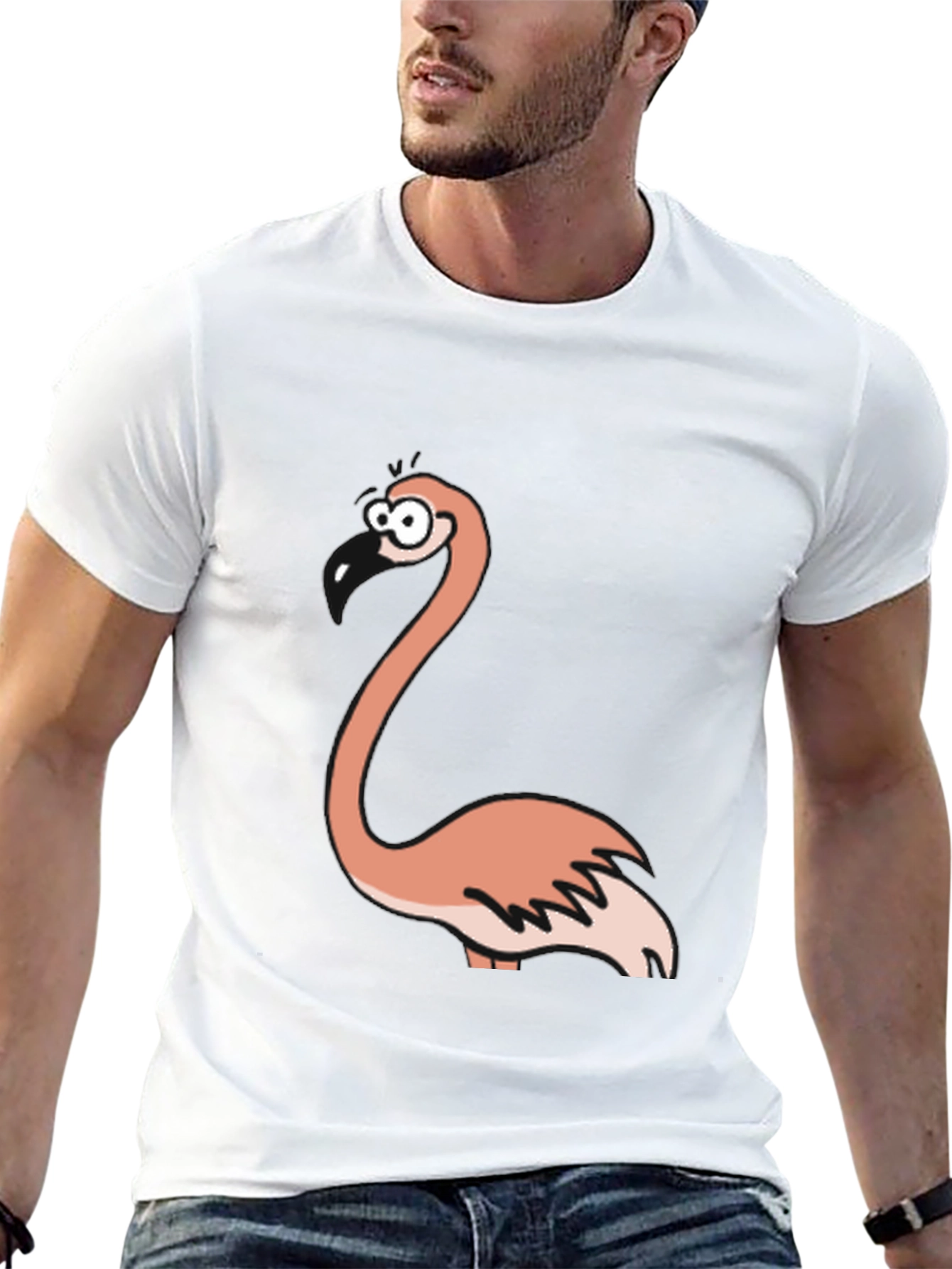 Cartoon Flamingo Black T-Shirt
