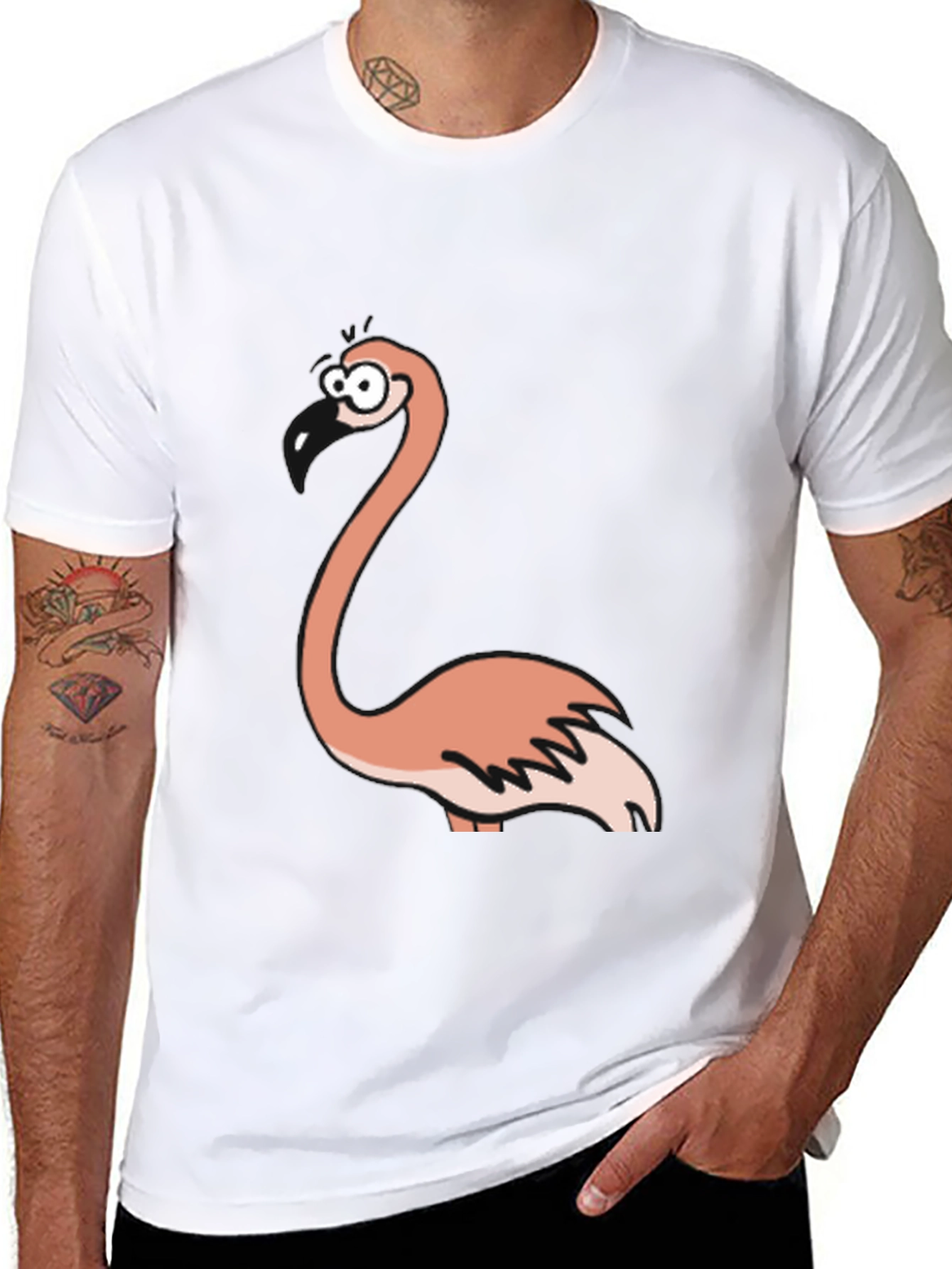 Cartoon Flamingo Black T-Shirt