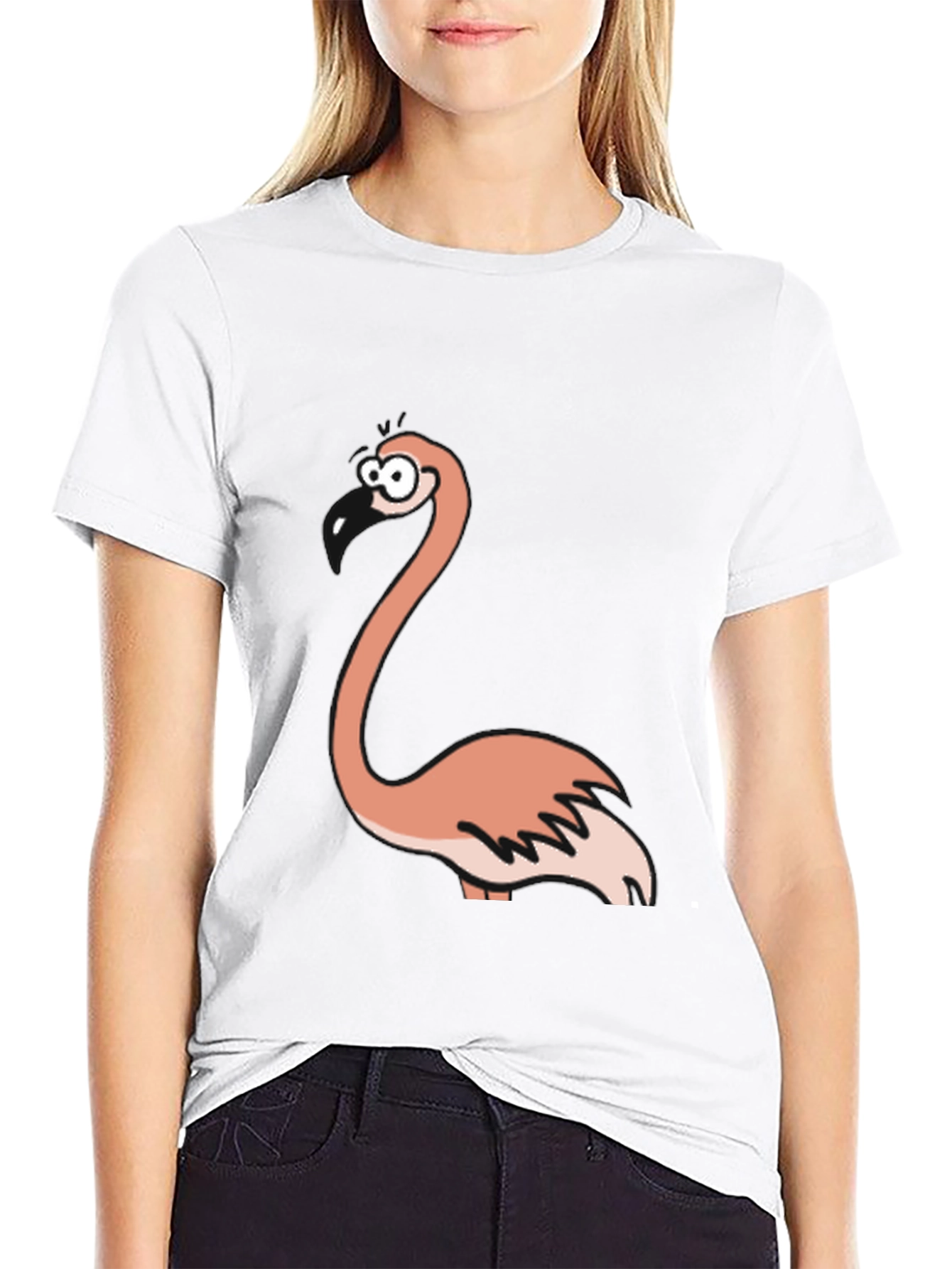 Cartoon Flamingo Black T-Shirt