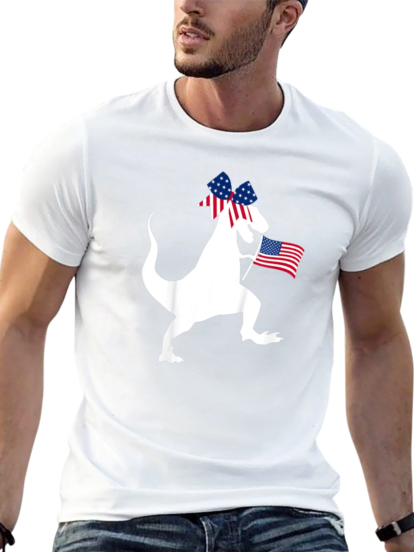 Patriotic Dino T-Shirt - USA Flag Dinosaur Tee