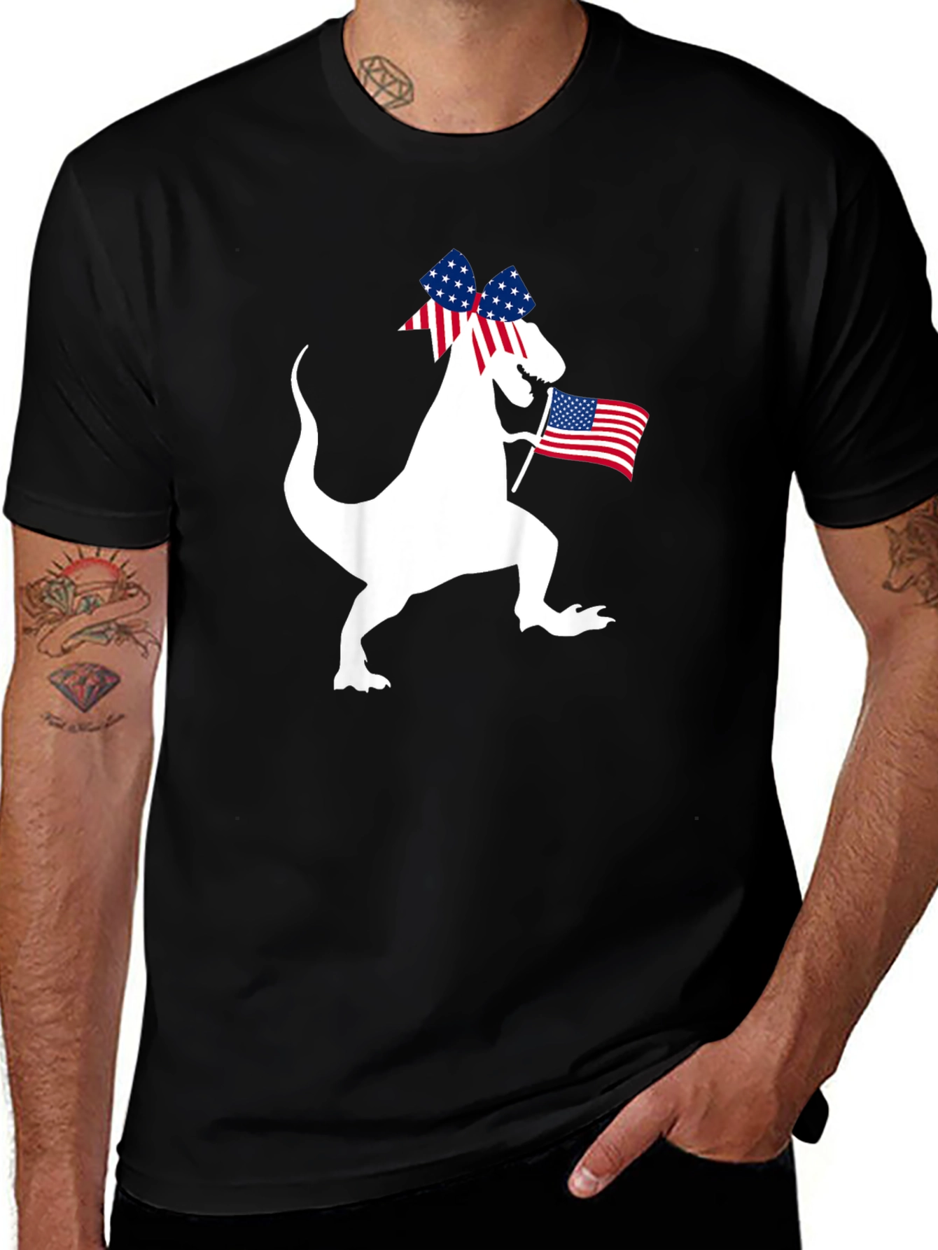 Patriotic Dino T-Shirt - USA Flag Dinosaur Tee