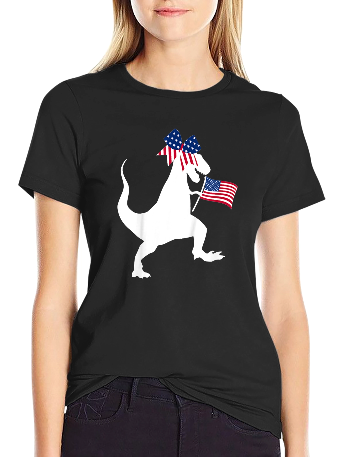 Patriotic Dino T-Shirt - USA Flag Dinosaur Tee