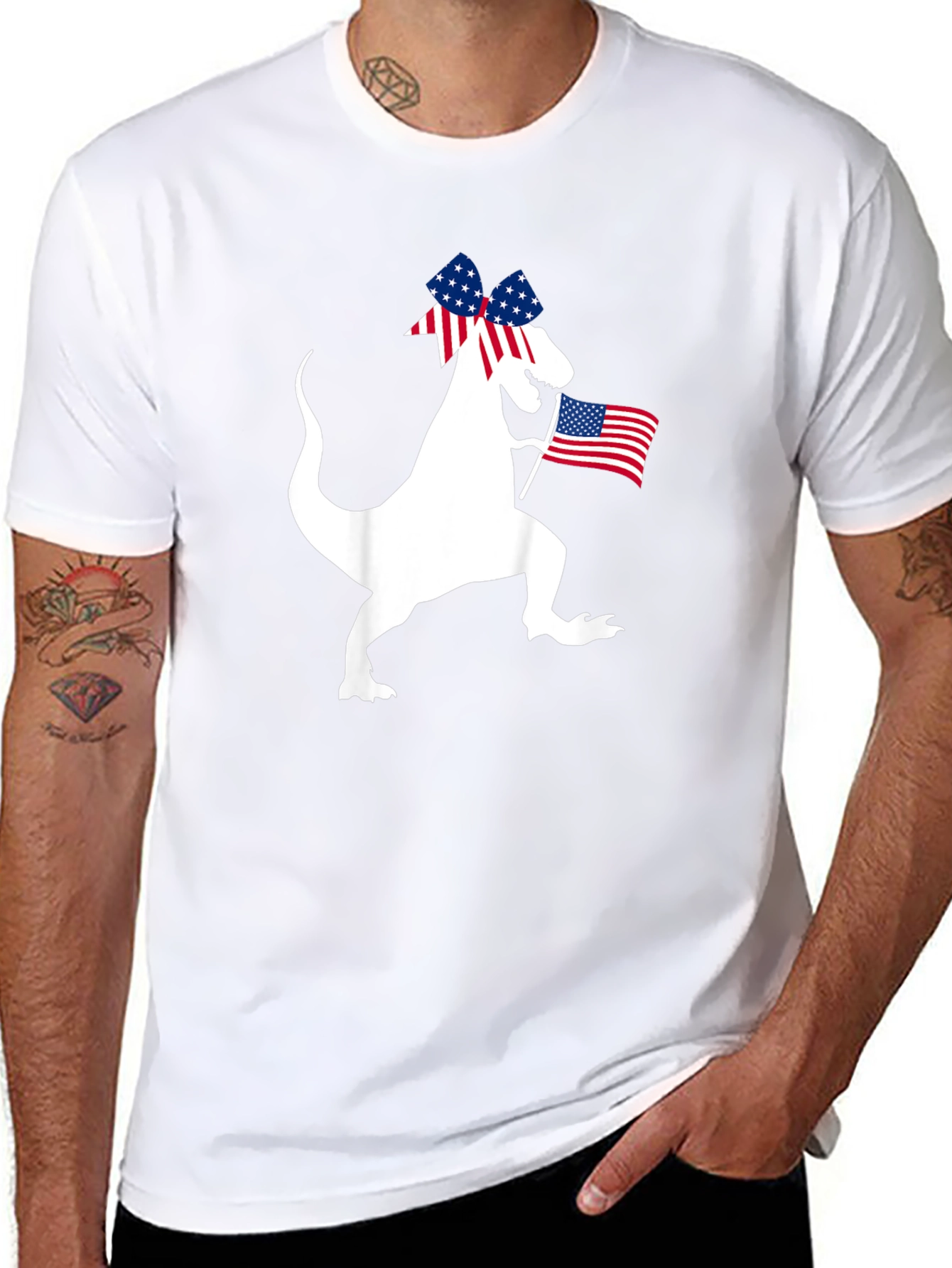 Patriotic Dino T-Shirt - USA Flag Dinosaur Tee