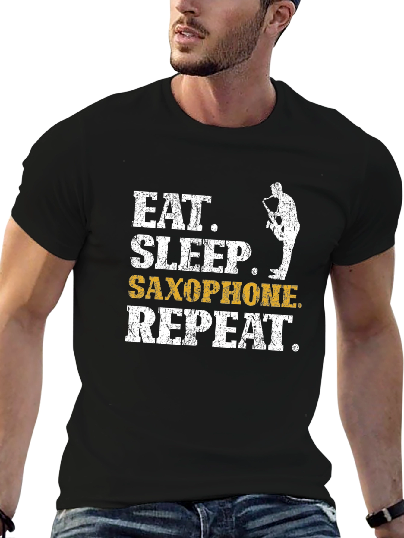 Eat Sleep Saxophone Repeat Black Graphic Tee
