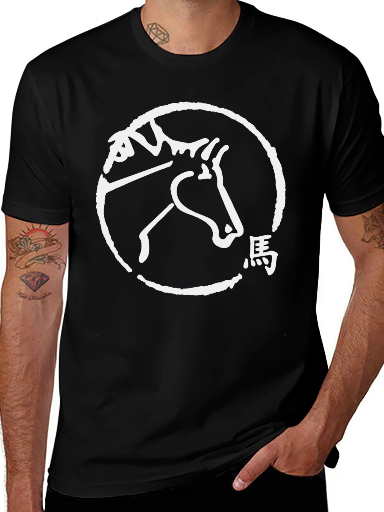 Horse Graphic Tee - Black Crew Neck