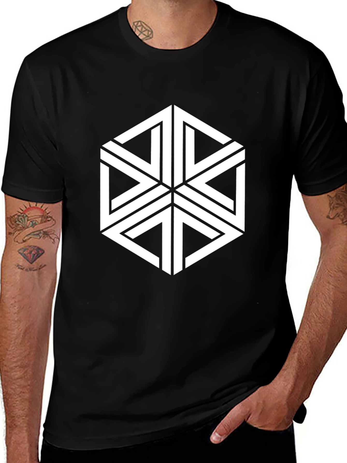 Geometric Illusion T-Shirt - Stylish Hexagon Design