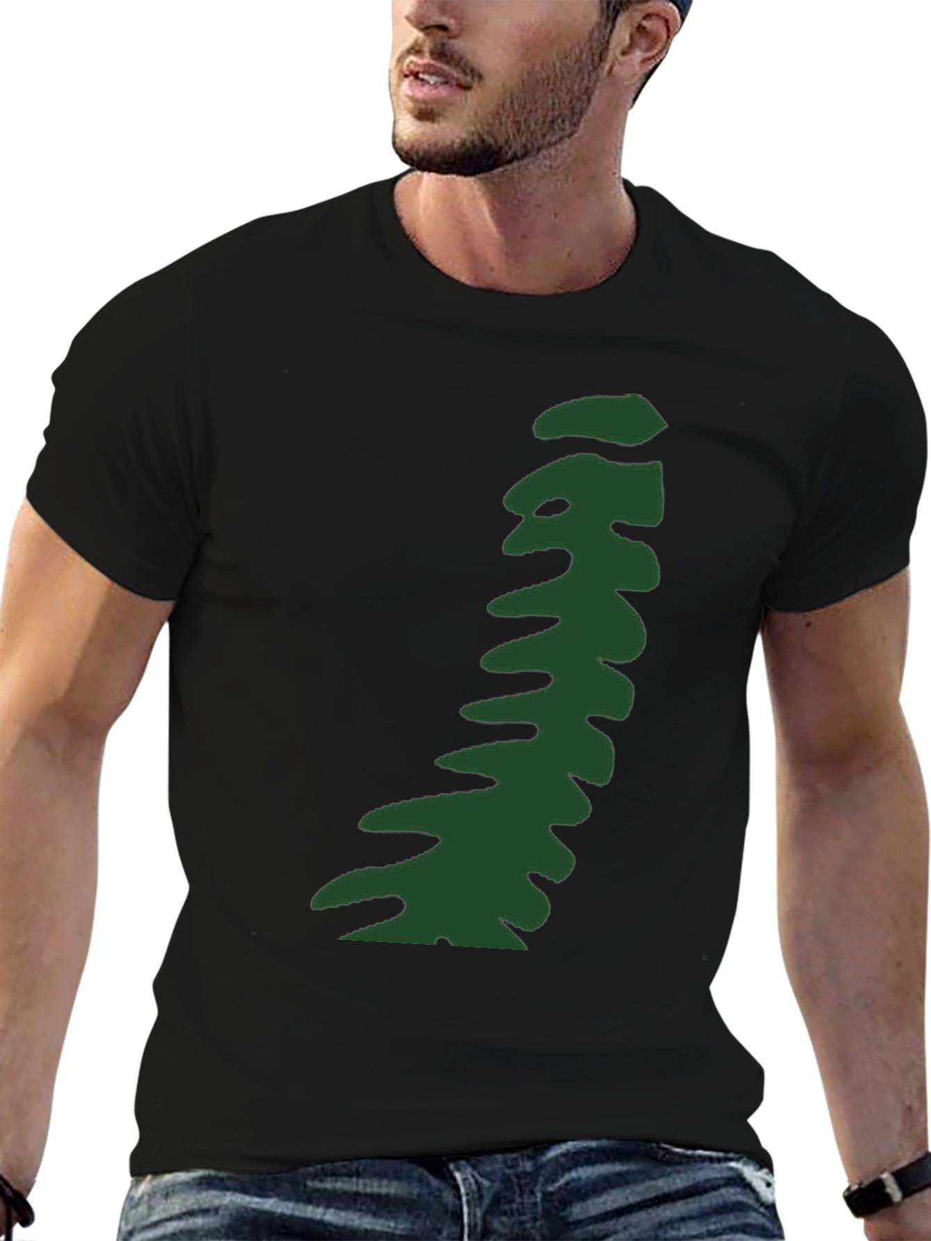 Abstract Green Pattern Black T-Shirt
