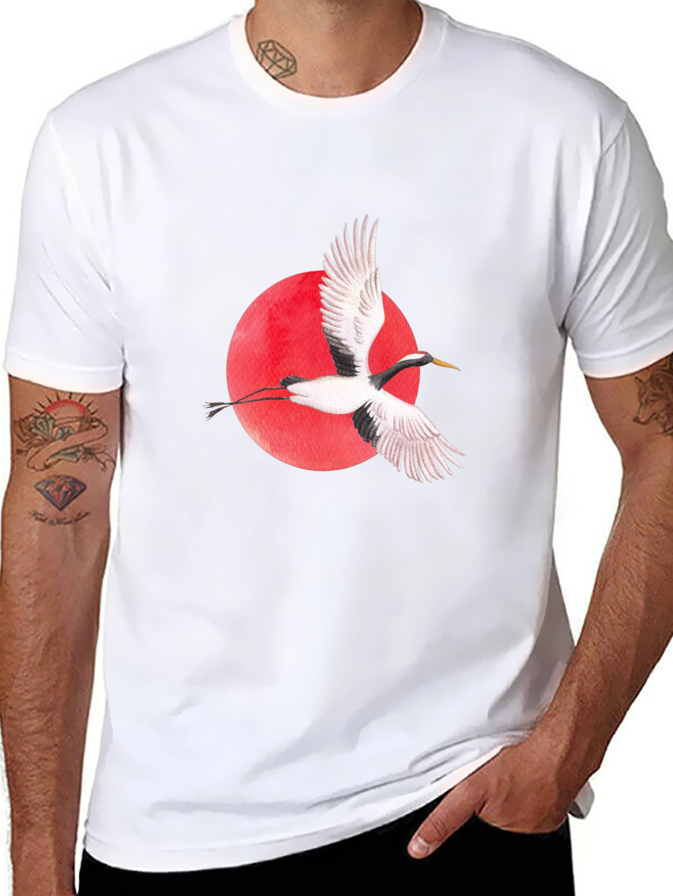 Crane & Red Sun Black T-Shirt