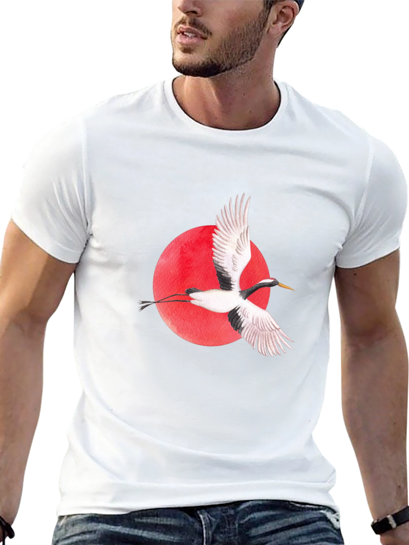 Crane & Red Sun Black T-Shirt