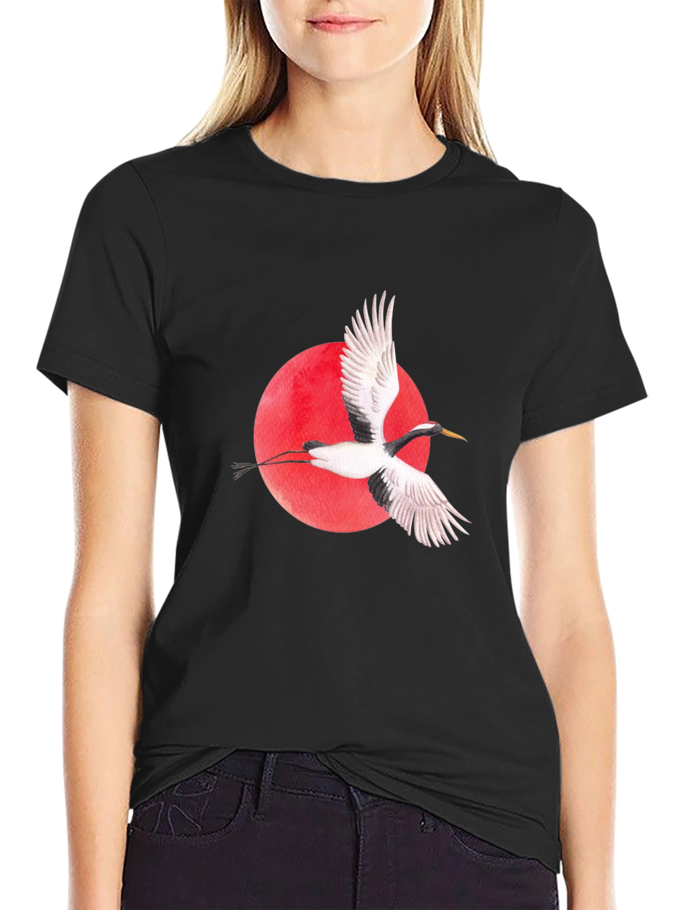 Crane & Red Sun Black T-Shirt