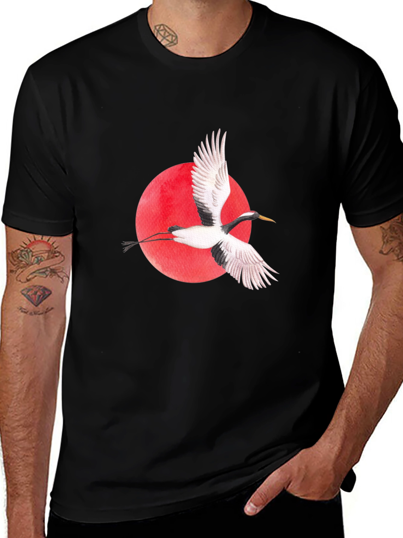Crane & Red Sun Black T-Shirt