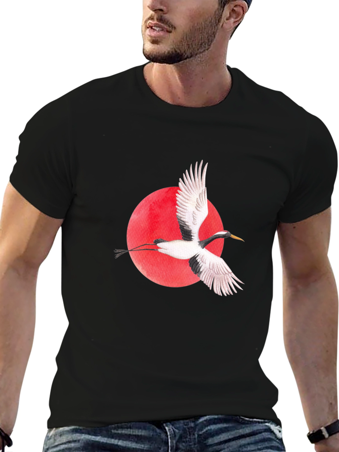 Crane & Red Sun Black T-Shirt