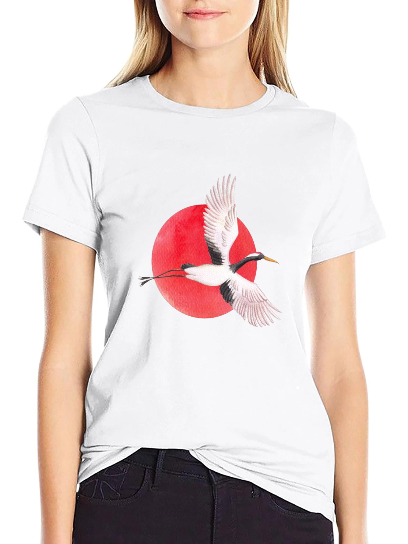Crane & Red Sun Black T-Shirt