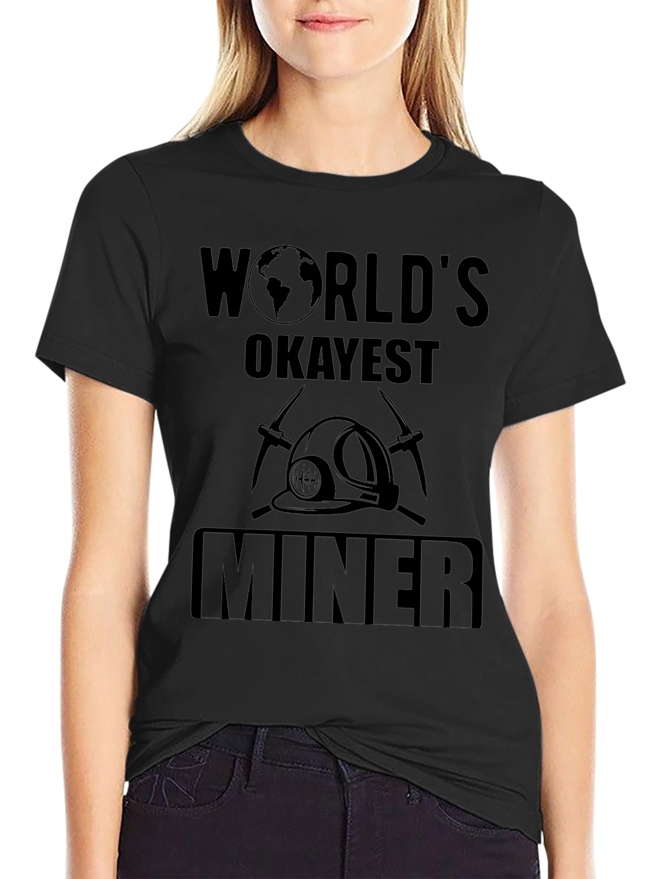 Worlds Okayest Miner Black Graphic T-Shirt