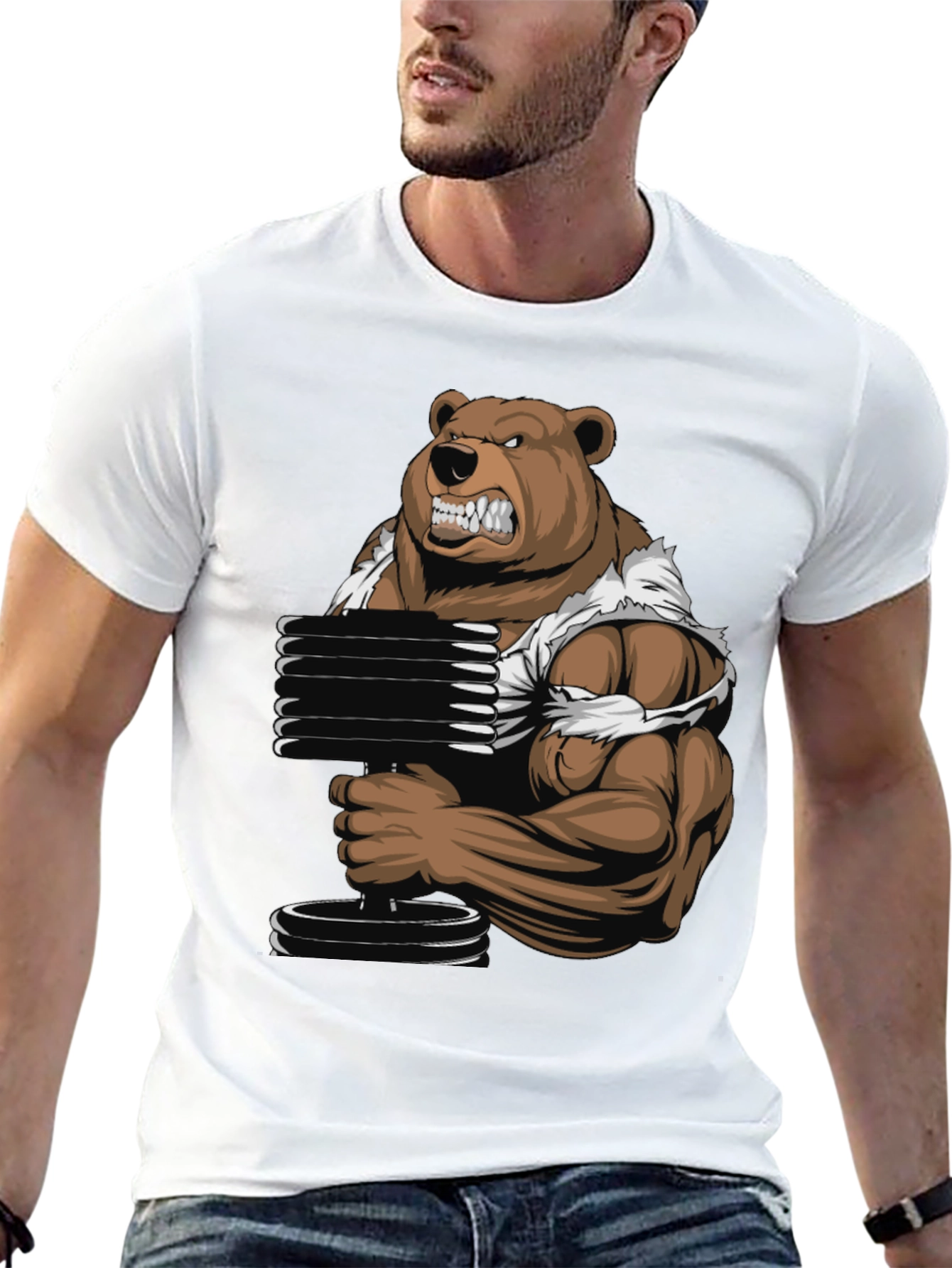 Bear Lifting Weights Graphic Tee