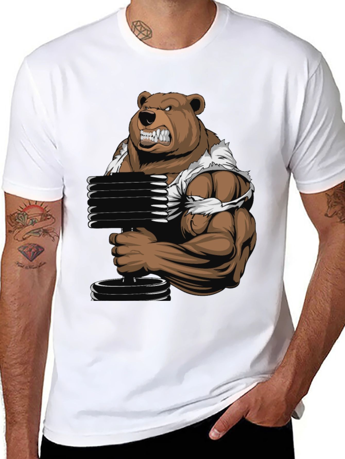 Bear Lifting Weights Graphic Tee