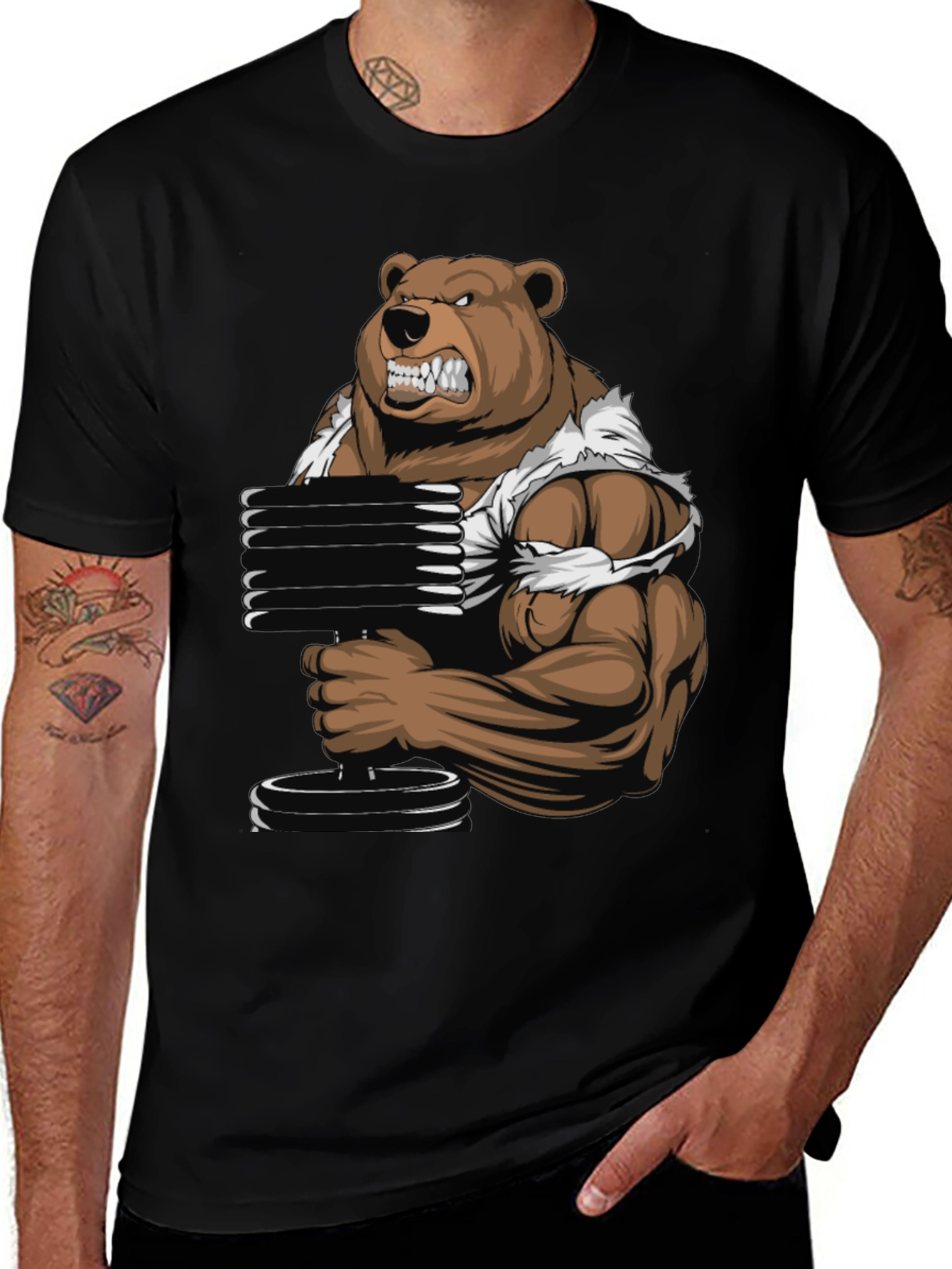 Bear Lifting Weights Graphic Tee