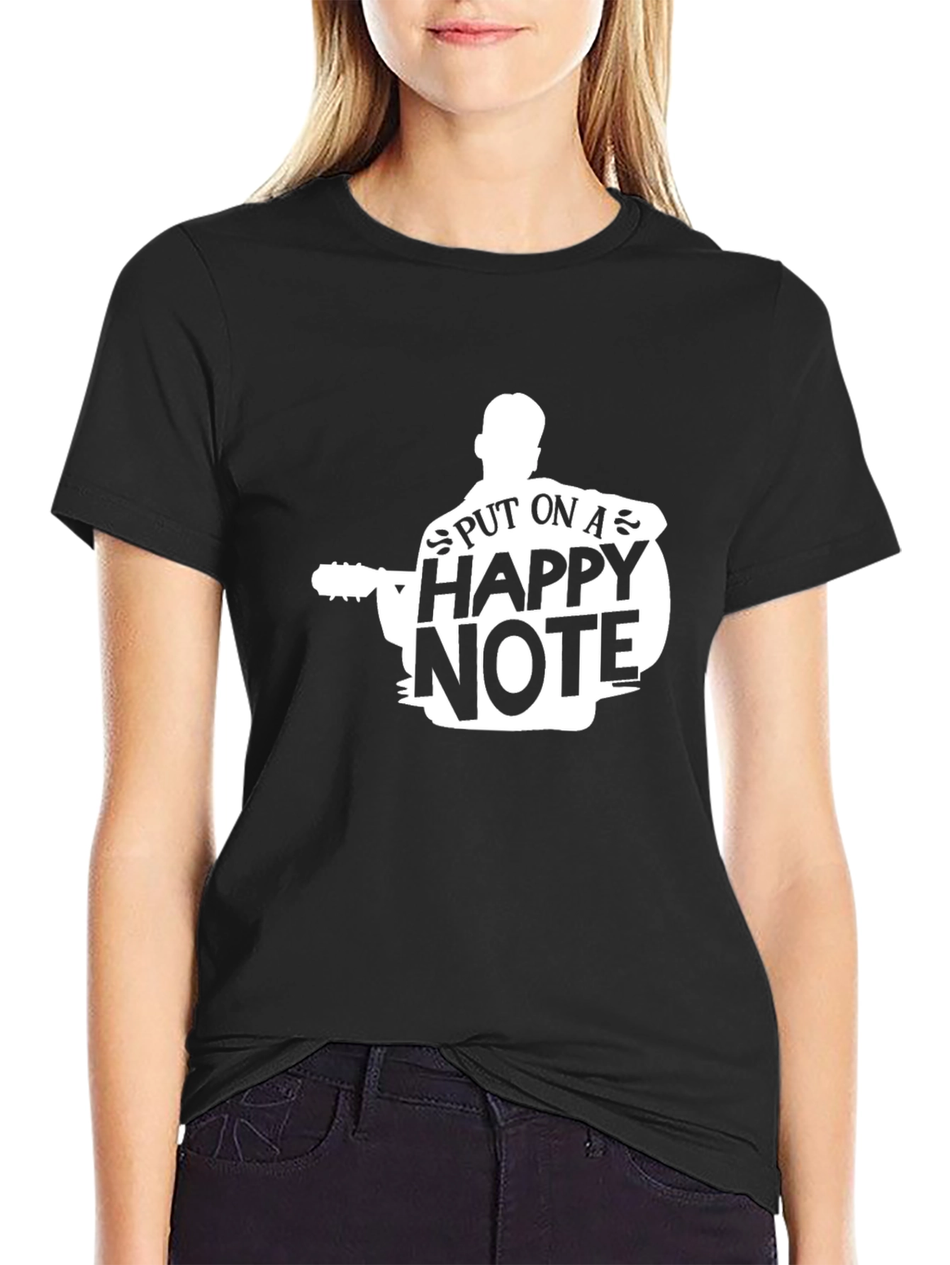 Happy Note Guitar Player Graphic Tee - Black