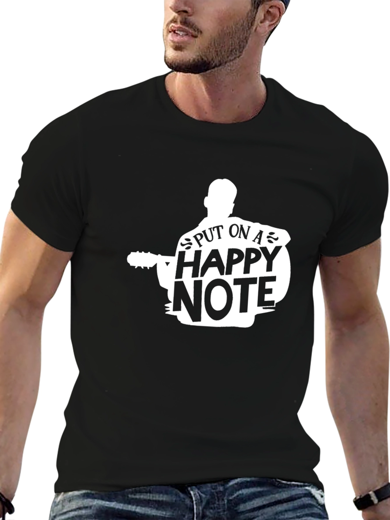 Happy Note Guitar Player Graphic Tee - Black