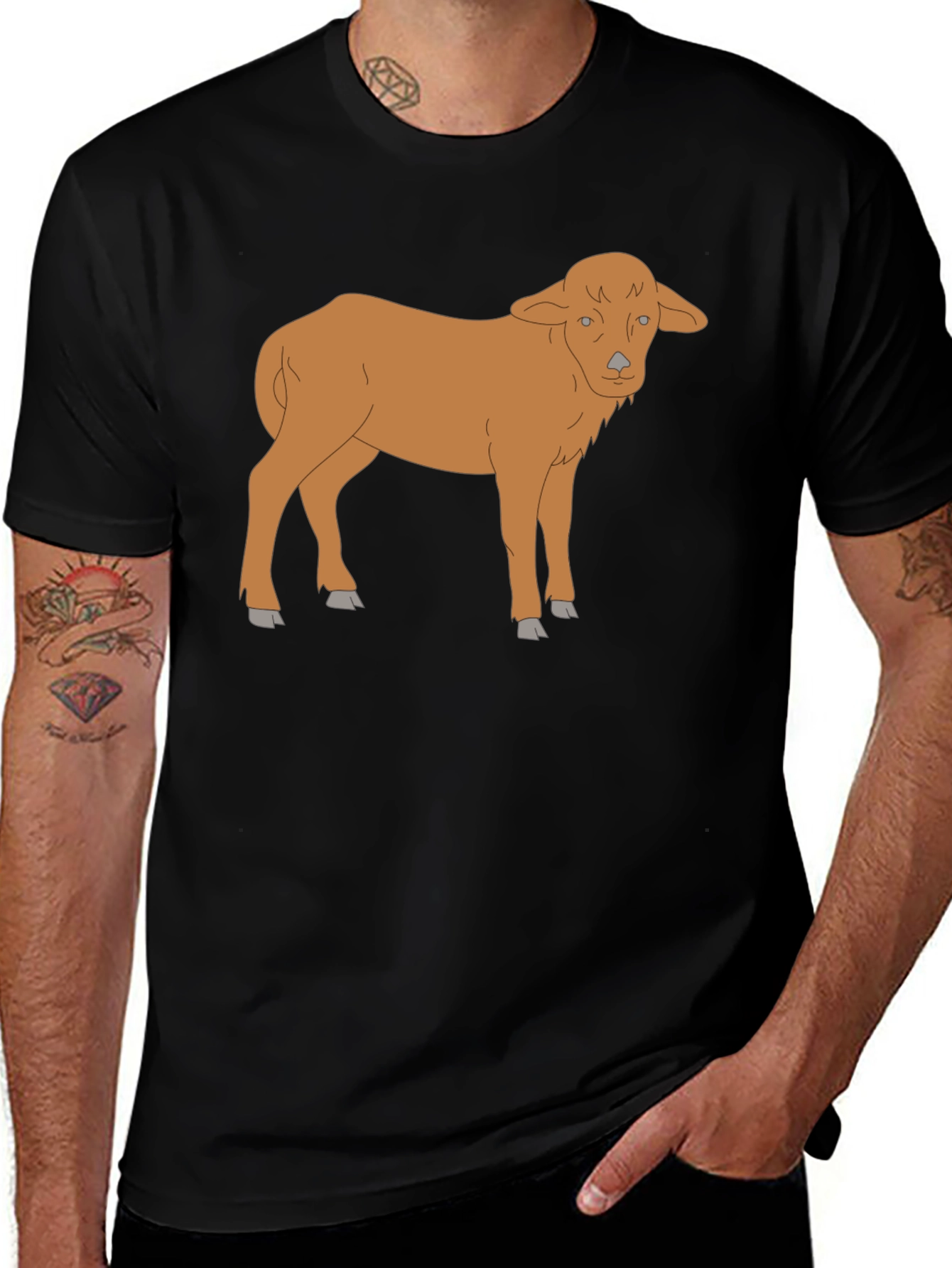 Lamb Graphic Tee - Black Cotton T-Shirt