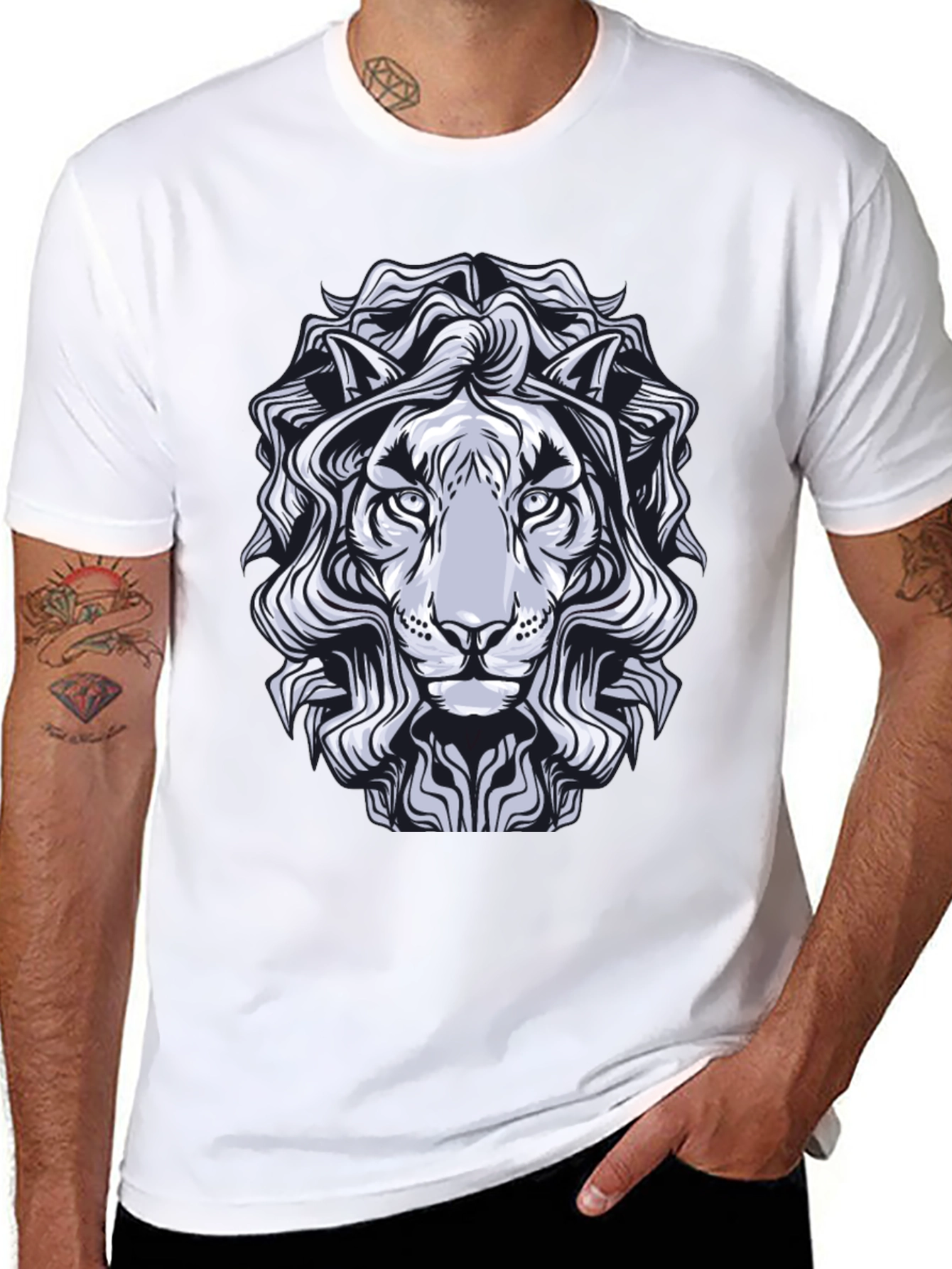 Lion Graphic Print T-Shirt - Black