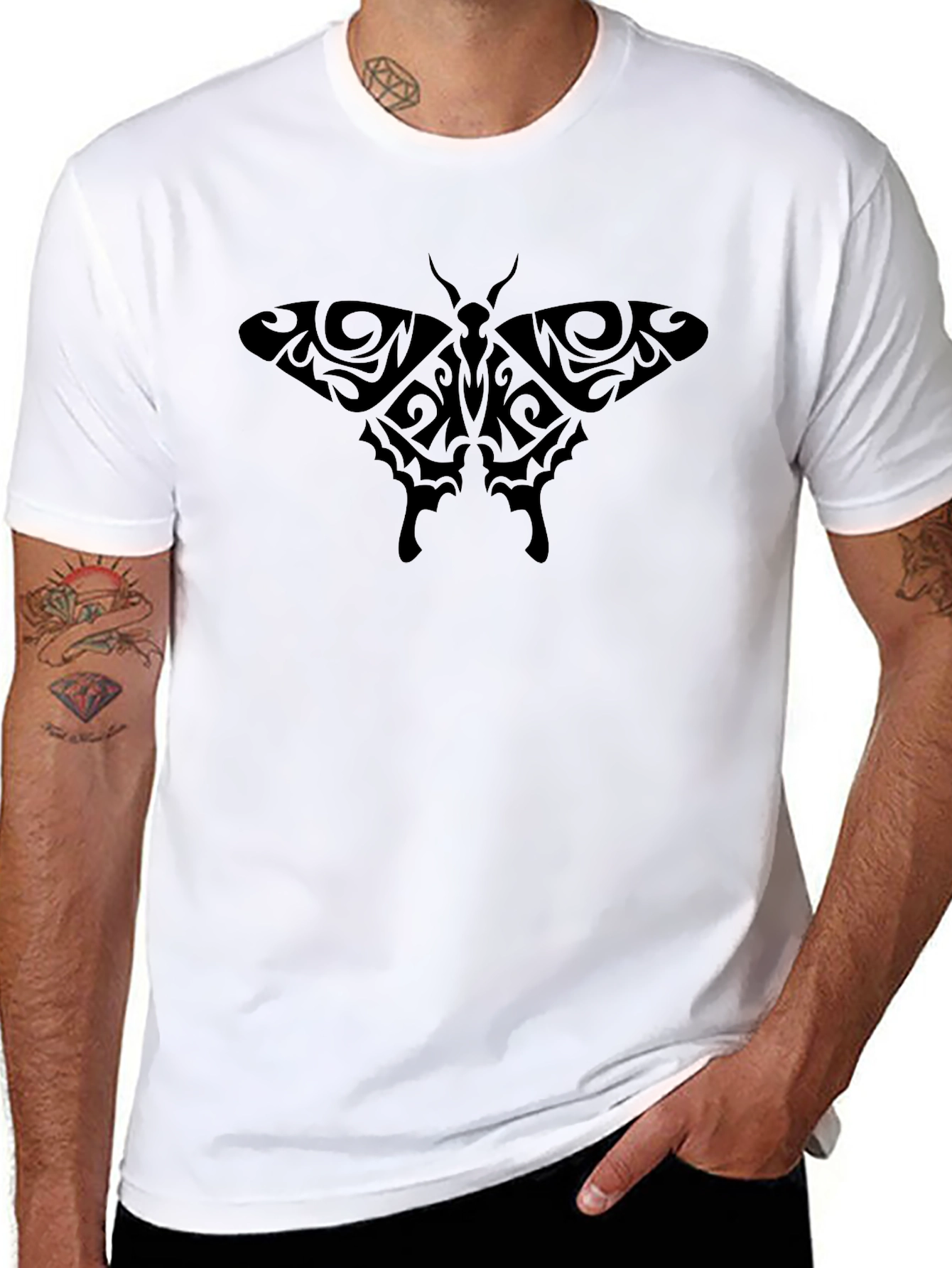 Tribal Moth Graphic Black T-Shirt