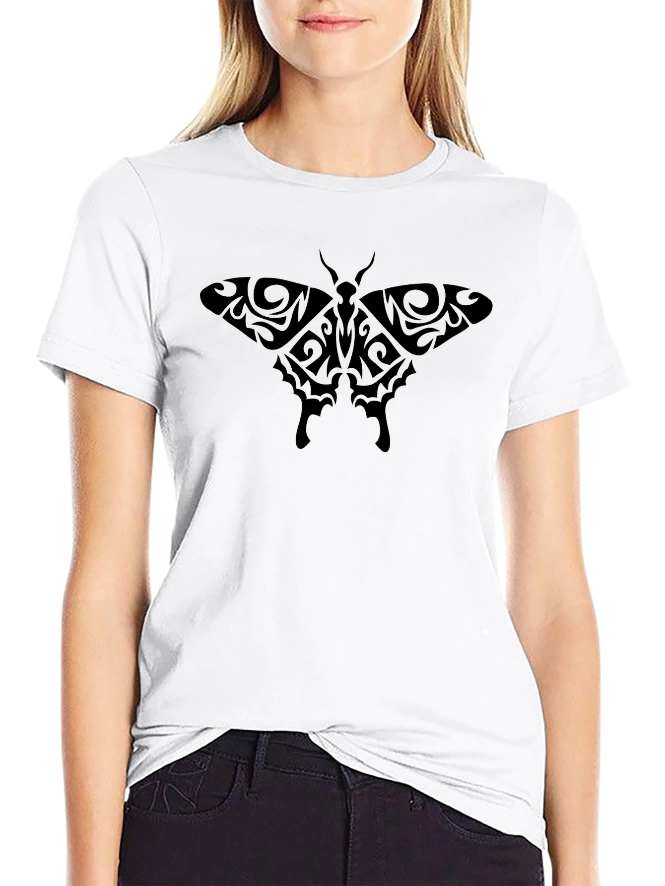 Tribal Moth Graphic Black T-Shirt