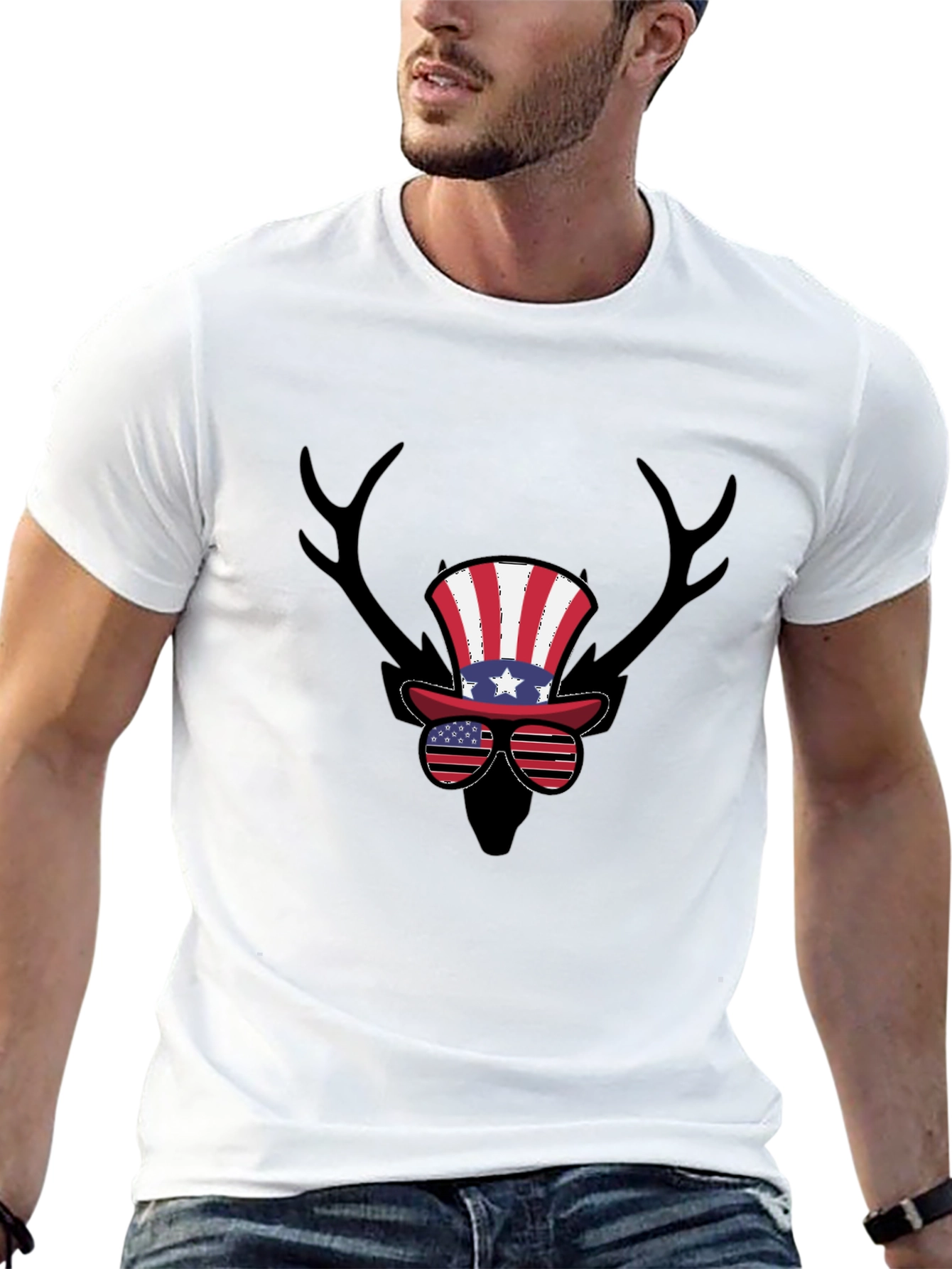 Patriotic Deer Antler T-Shirt - USA Pride