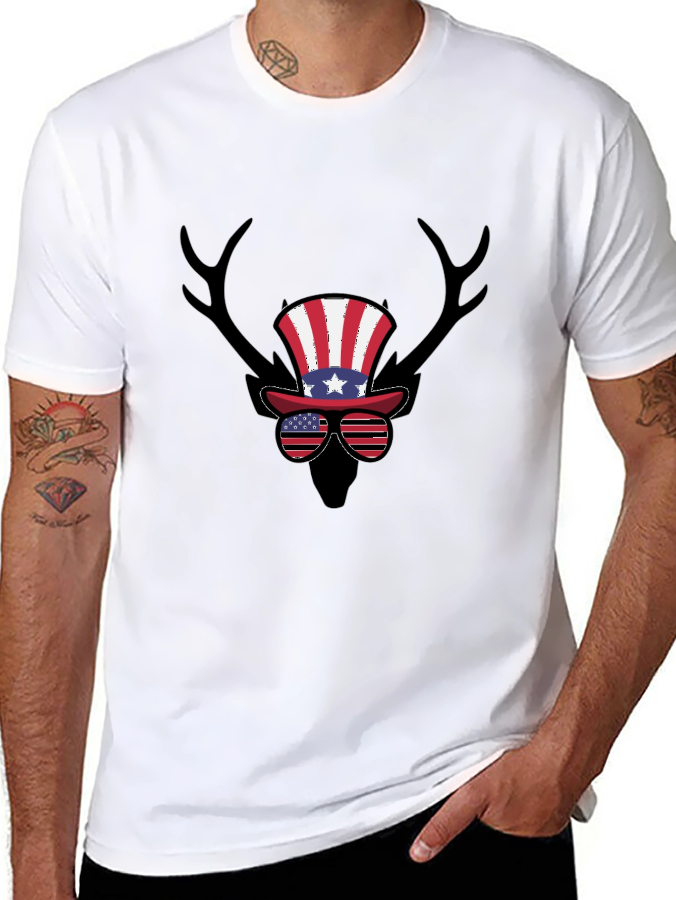 Patriotic Deer Antler T-Shirt - USA Pride