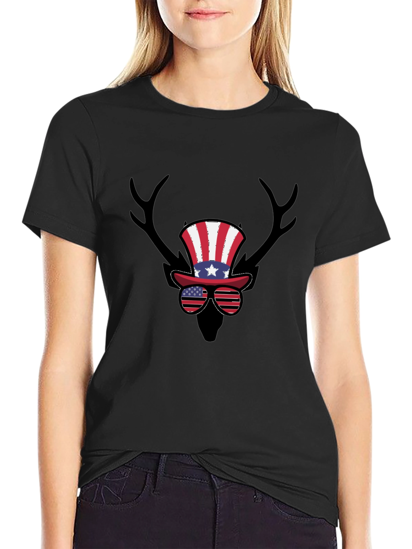 Patriotic Deer Antler T-Shirt - USA Pride