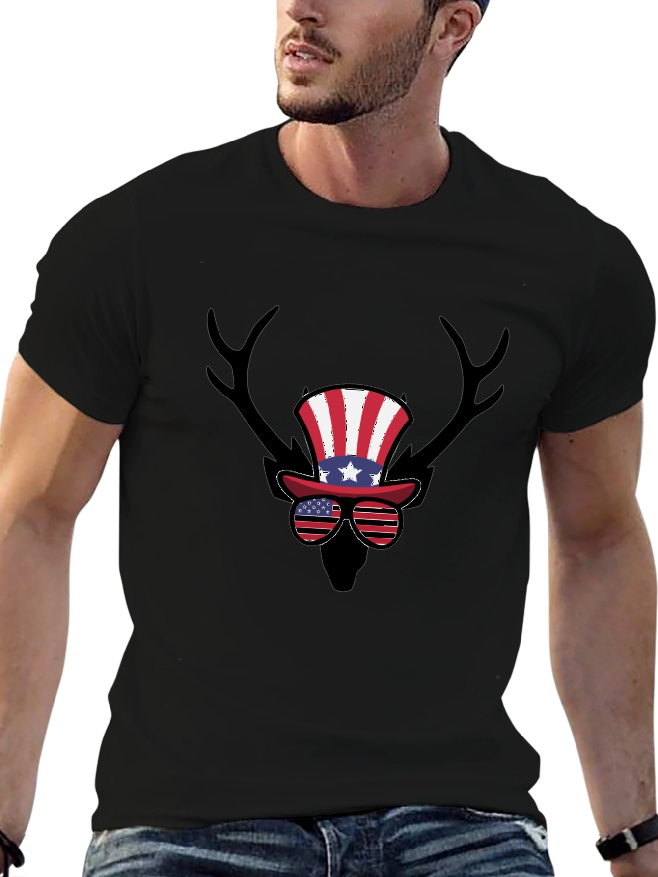 Patriotic Deer Antler T-Shirt - USA Pride