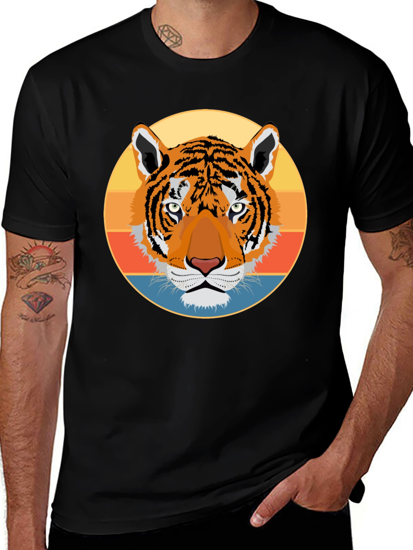 Retro Tiger Graphic Tee - Black Cotton T-Shirt