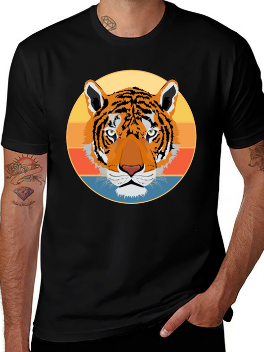 Retro Tiger Graphic Tee - Black Cotton T-Shirt