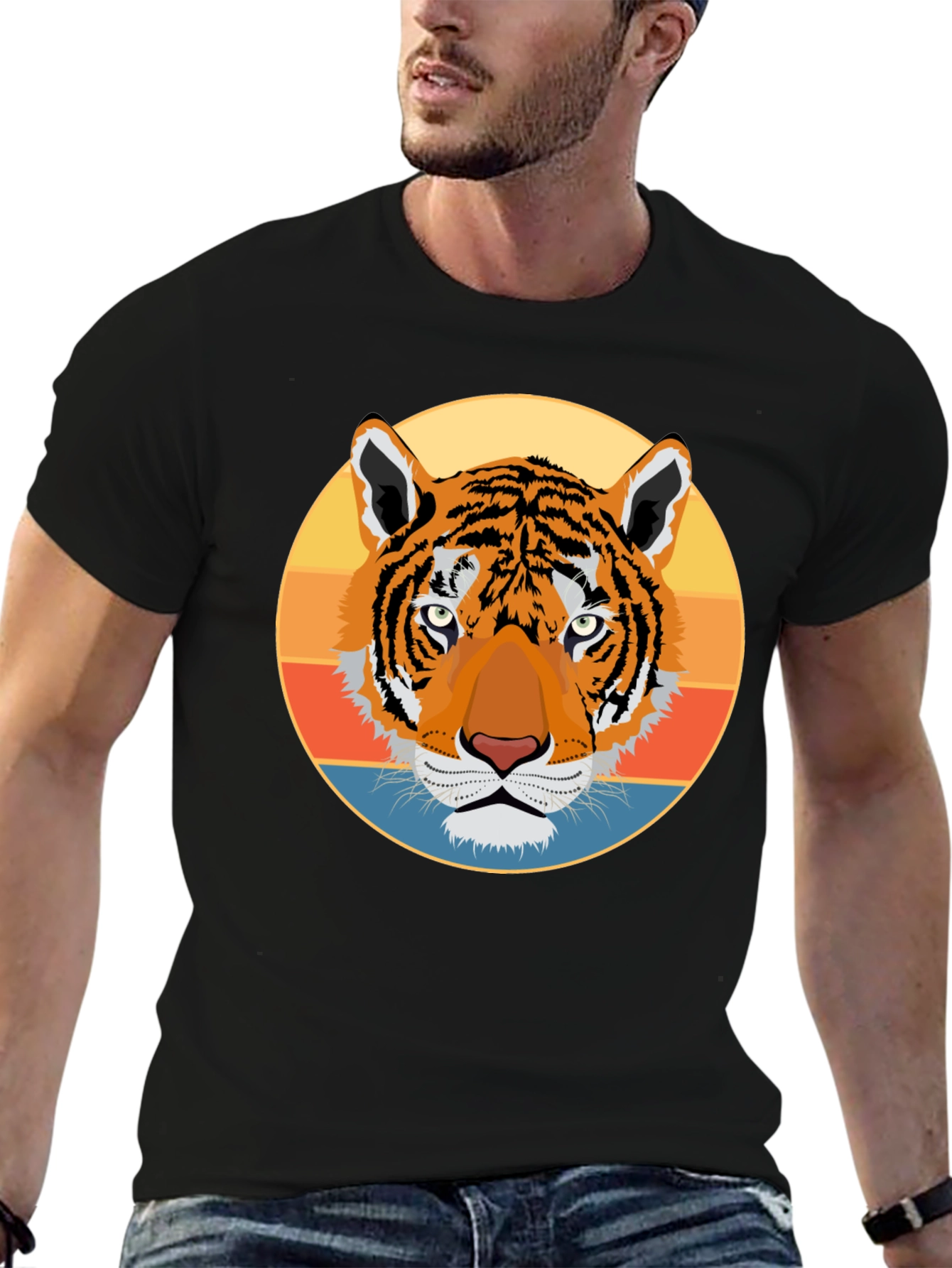 Retro Tiger Graphic Tee - Black Cotton T-Shirt