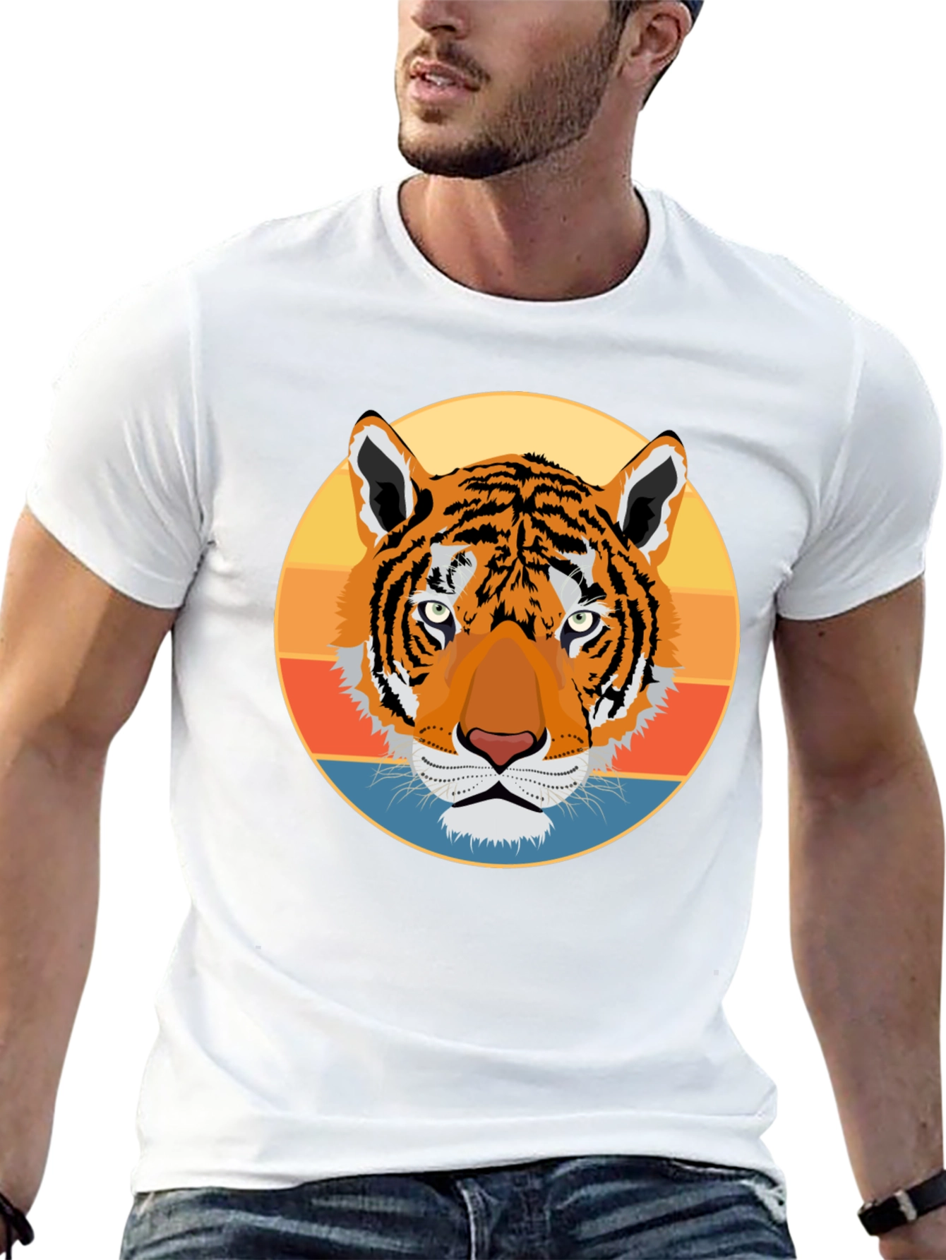 Retro Tiger Graphic Tee - Black Cotton T-Shirt