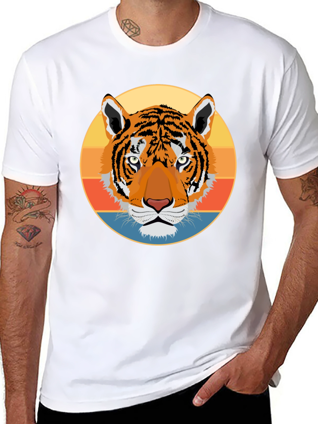 Retro Tiger Graphic Tee - Black Cotton T-Shirt