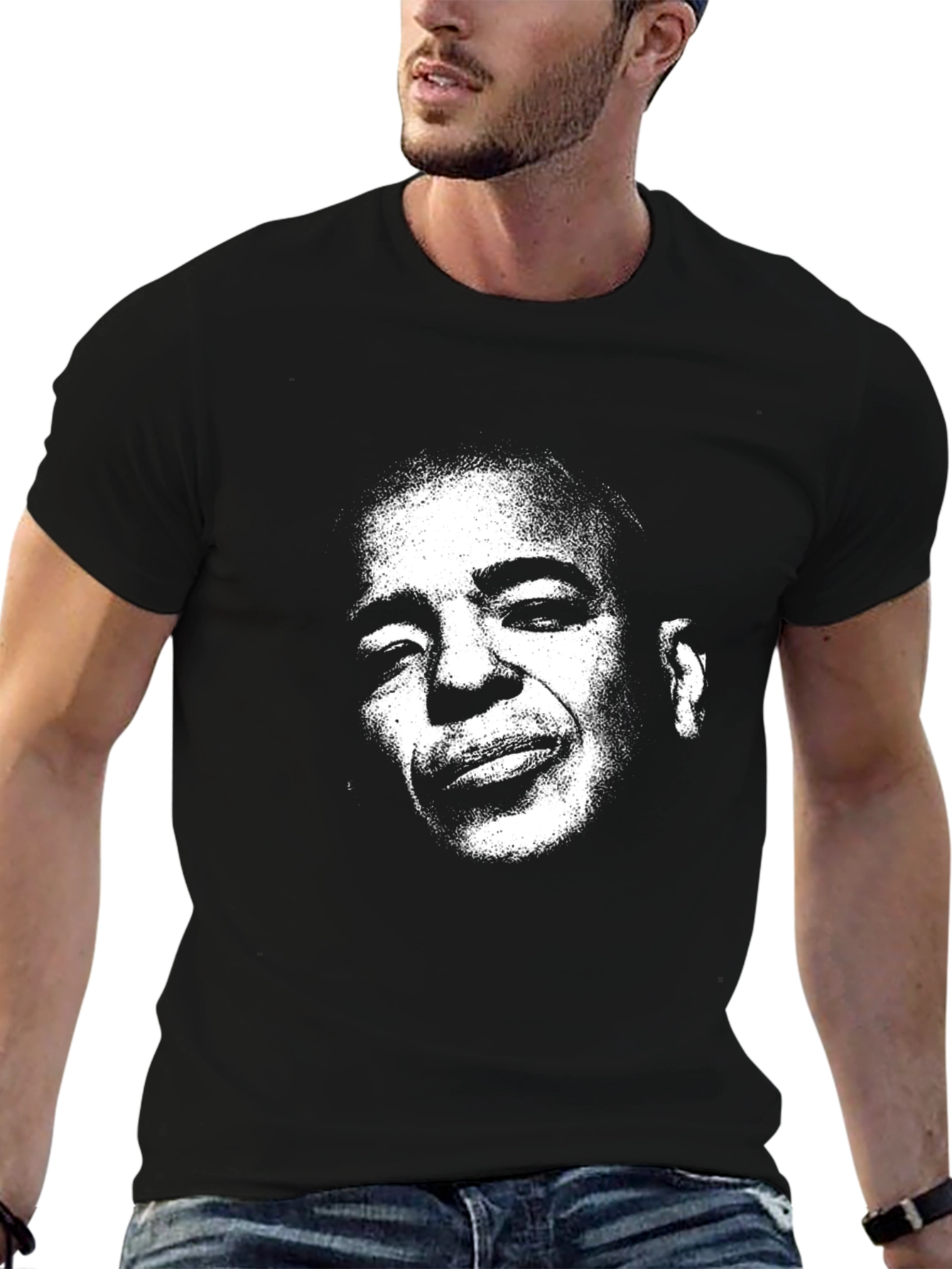 Black T-Shirt with Artistic Face Graphic