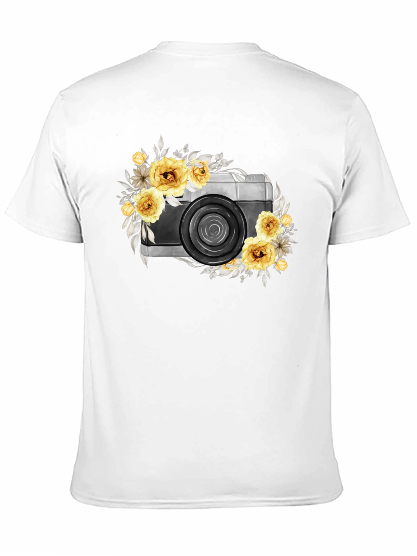 Floral Camera Graphic T-Shirt - Black Cotton Tee