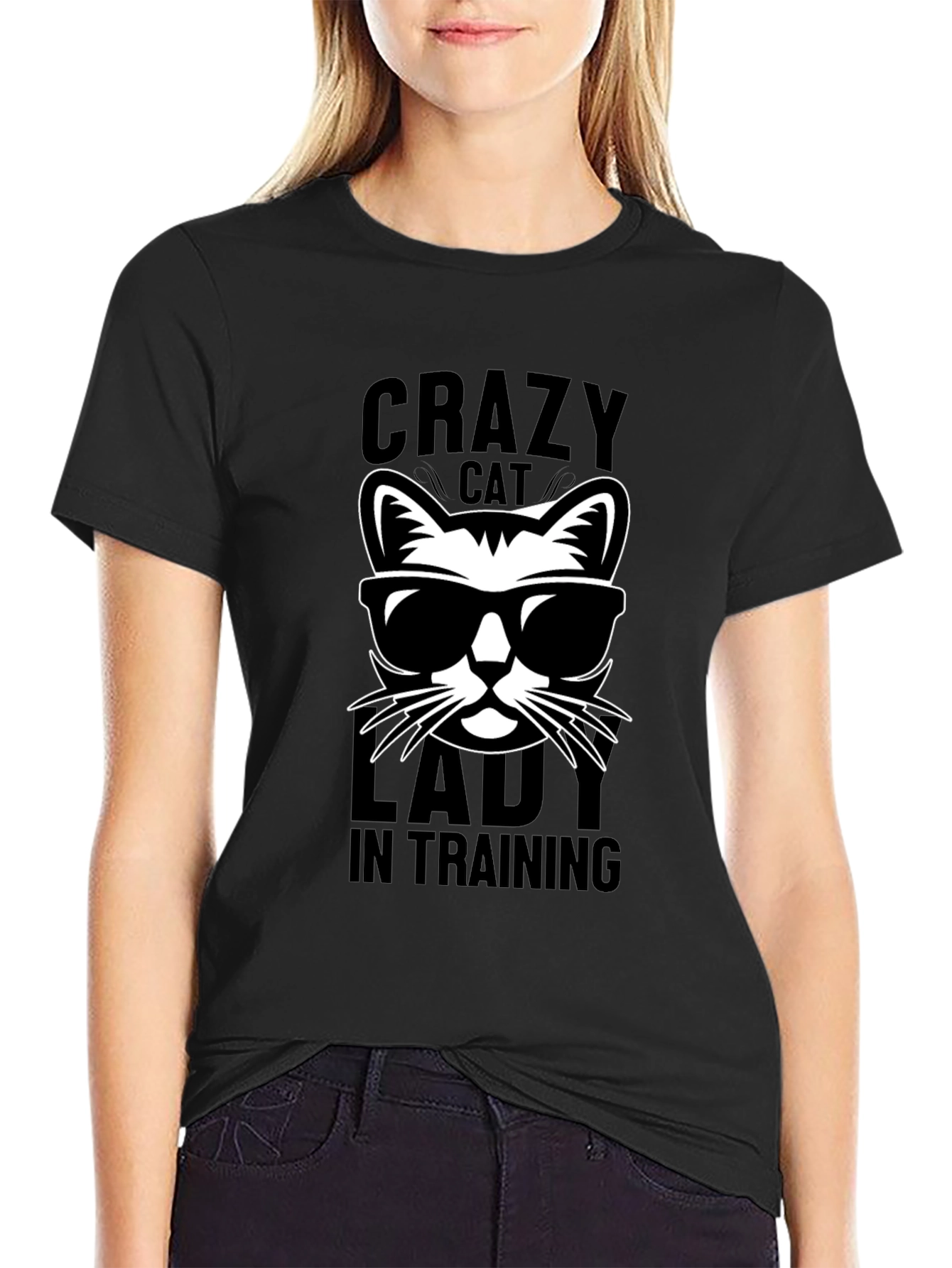 Crazy Cat Lady in Training Black Graphic Tee
