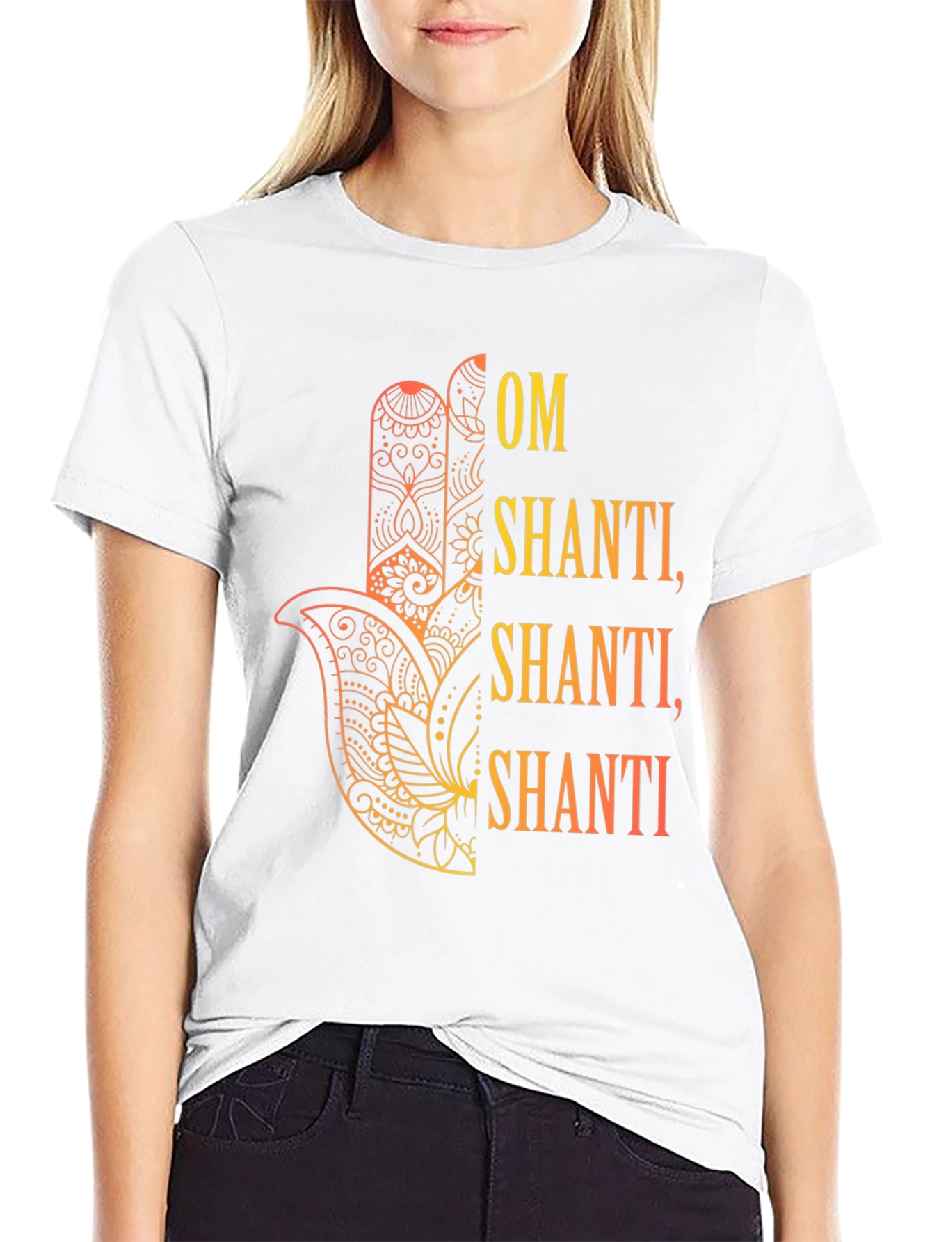 Om Shanti Graphic Tee - Spiritual Hamsa Hand Design